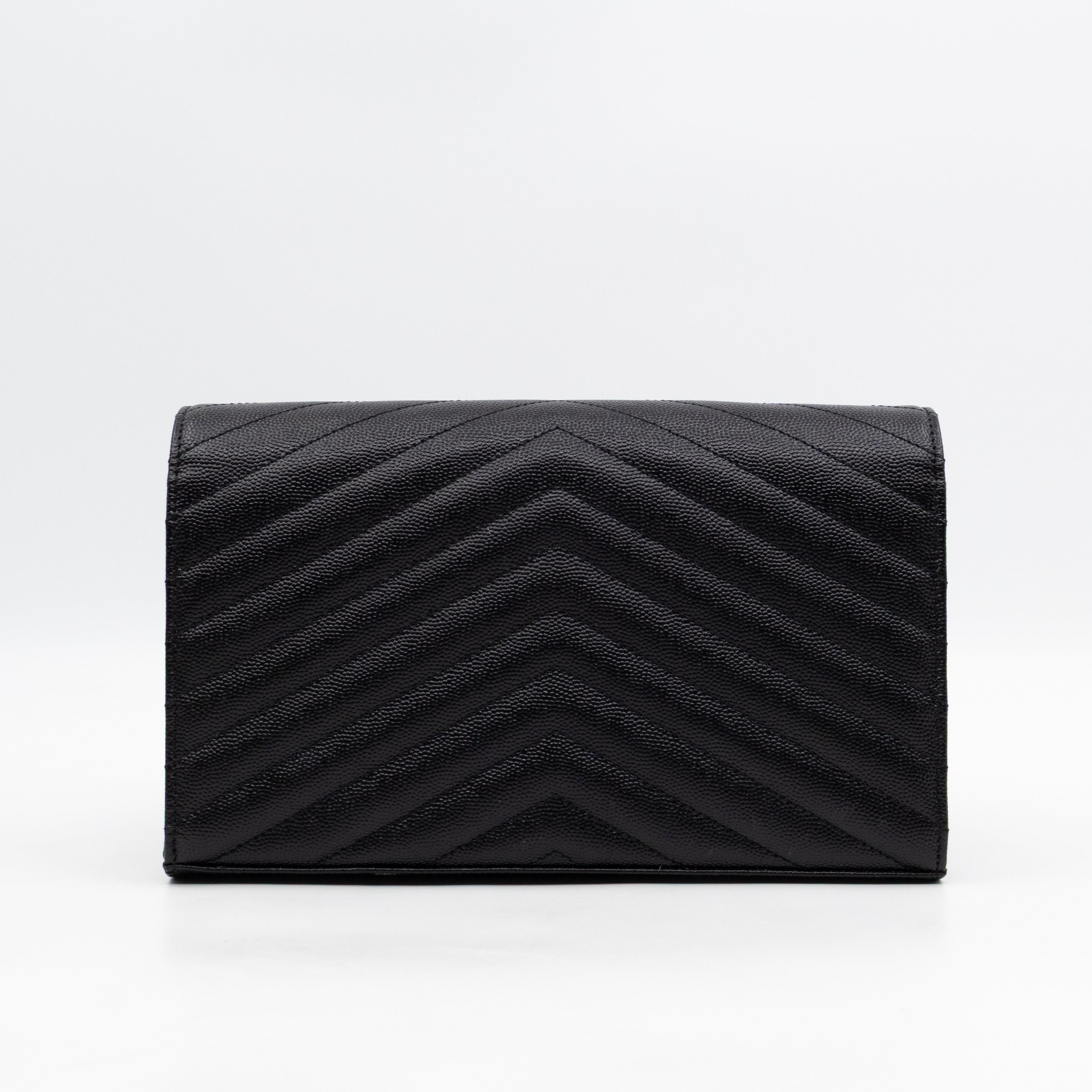 Cassandre Envelope Chain Wallet Black Grained Leather Gold