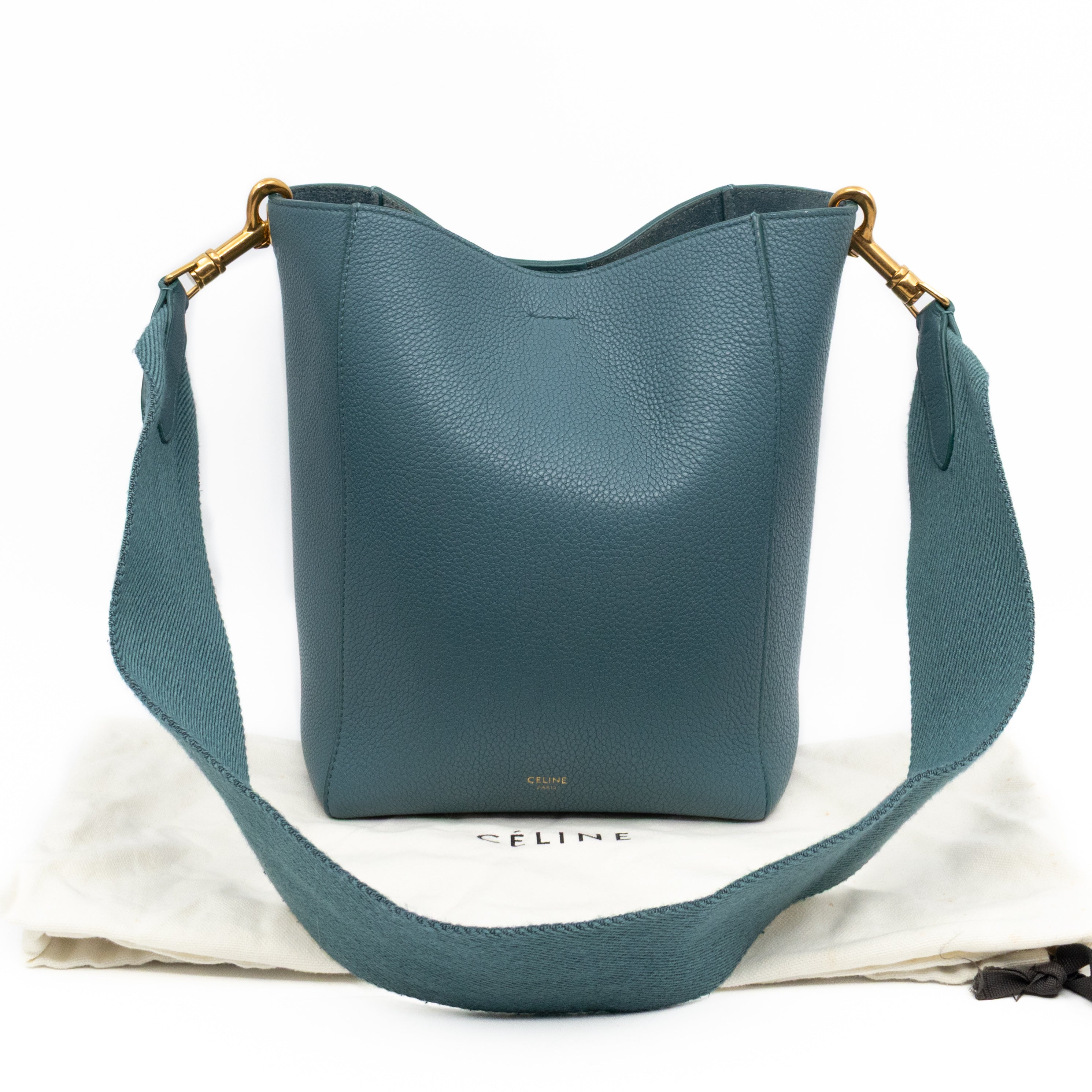 Sangle Seau Small Bucket Bag Turquoise Calfskin Leather