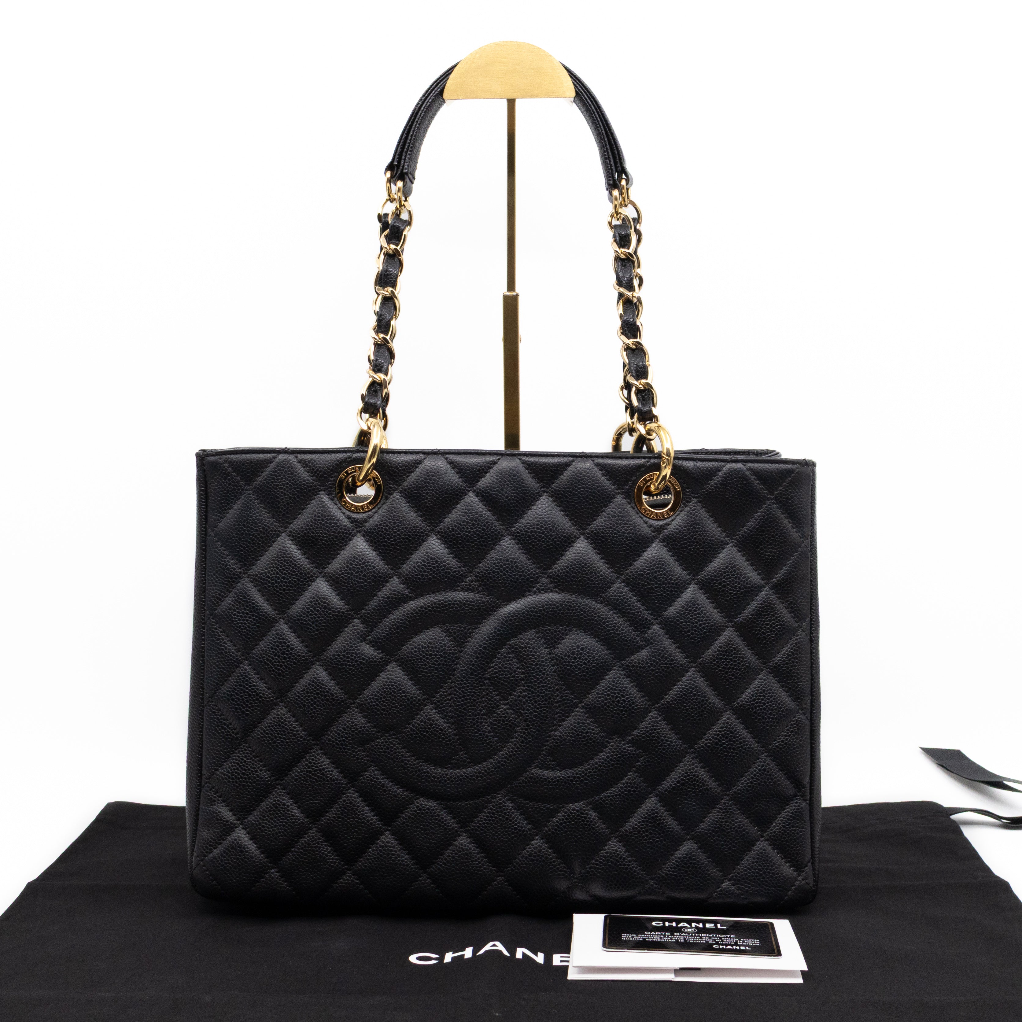 GST Grand Shopping Tote Black Caviar Gold