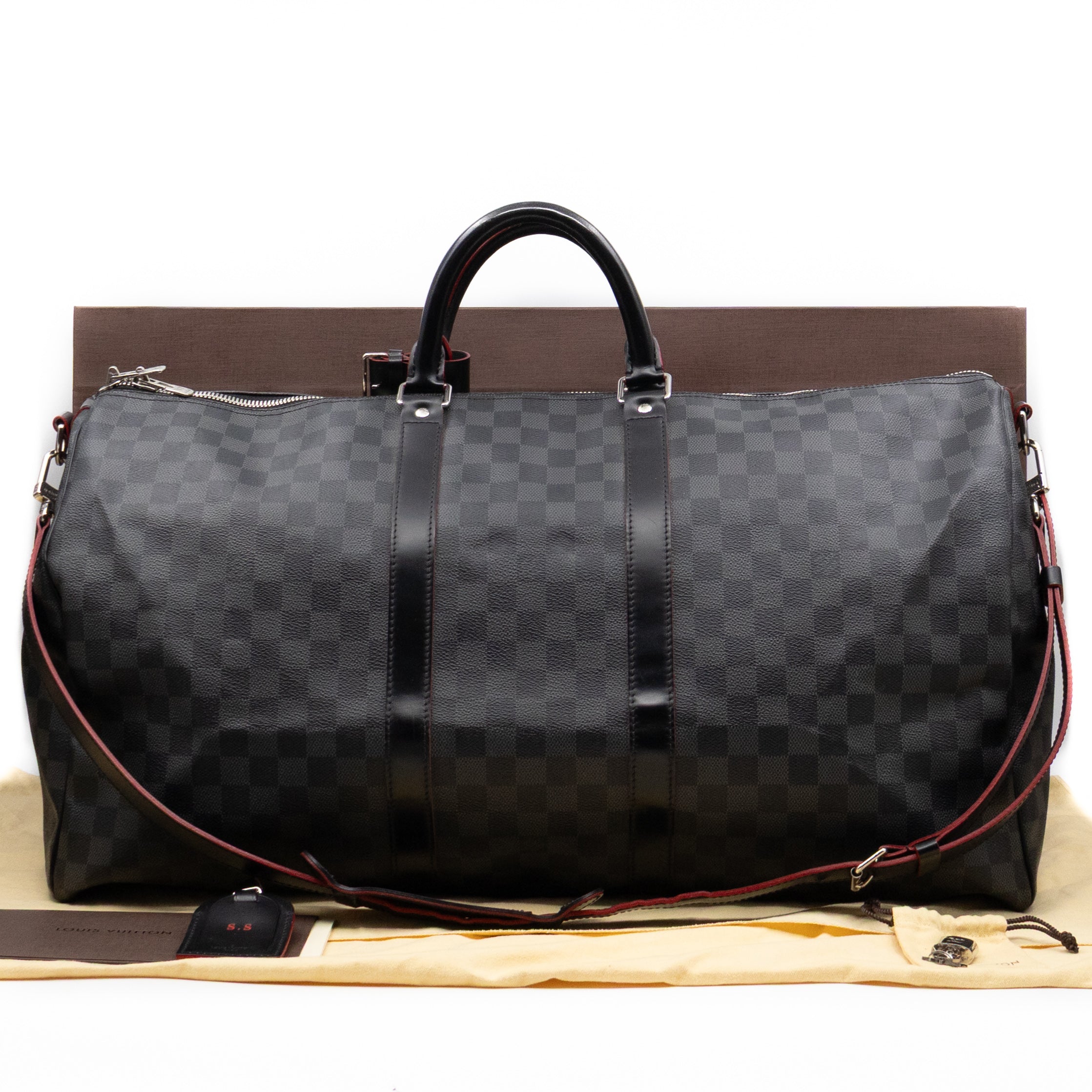 Keepall 55 Bandouliere Damier Graphite Rouge