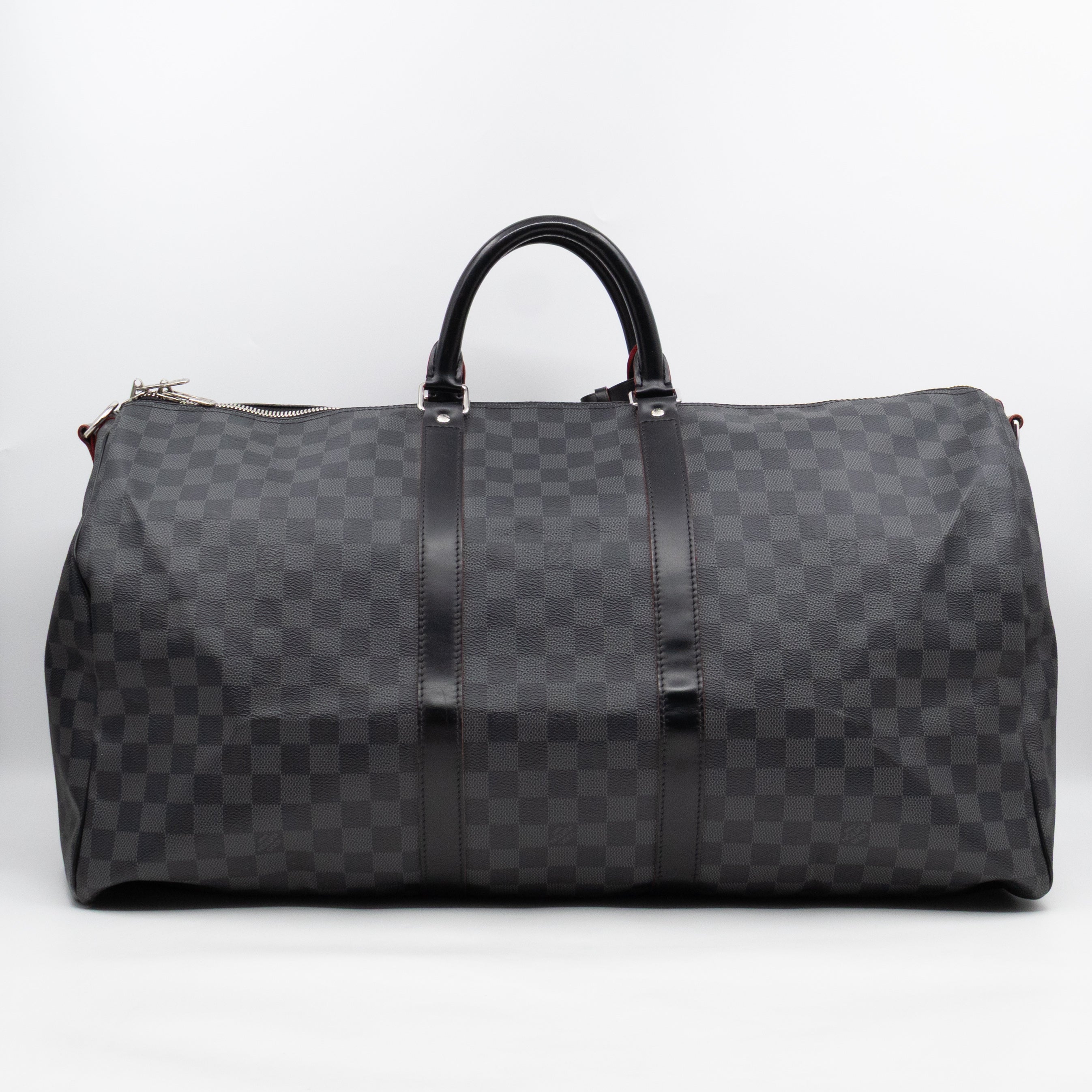 Keepall 55 Bandouliere Damier Graphite Rouge