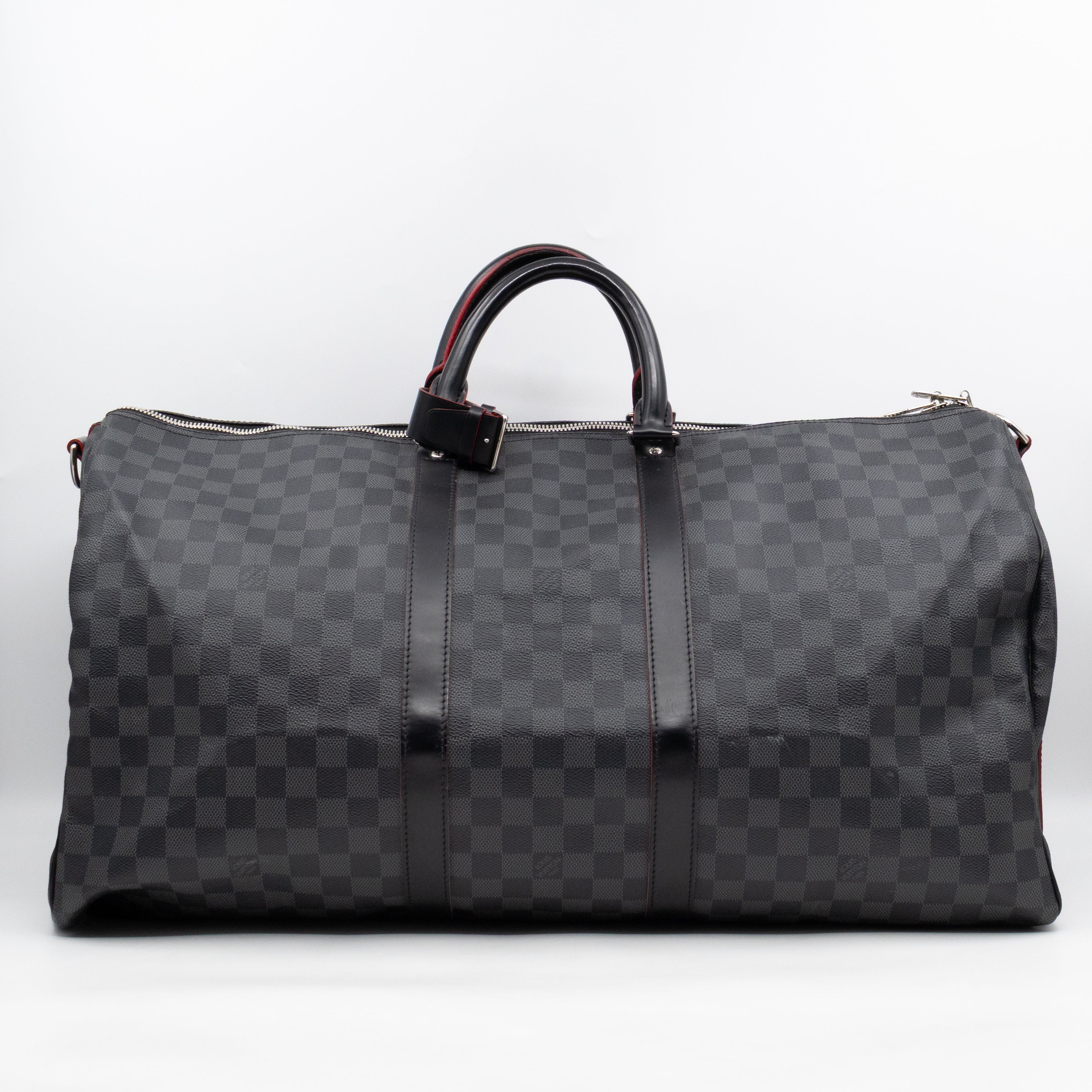 Keepall 55 Bandouliere Damier Graphite Rouge