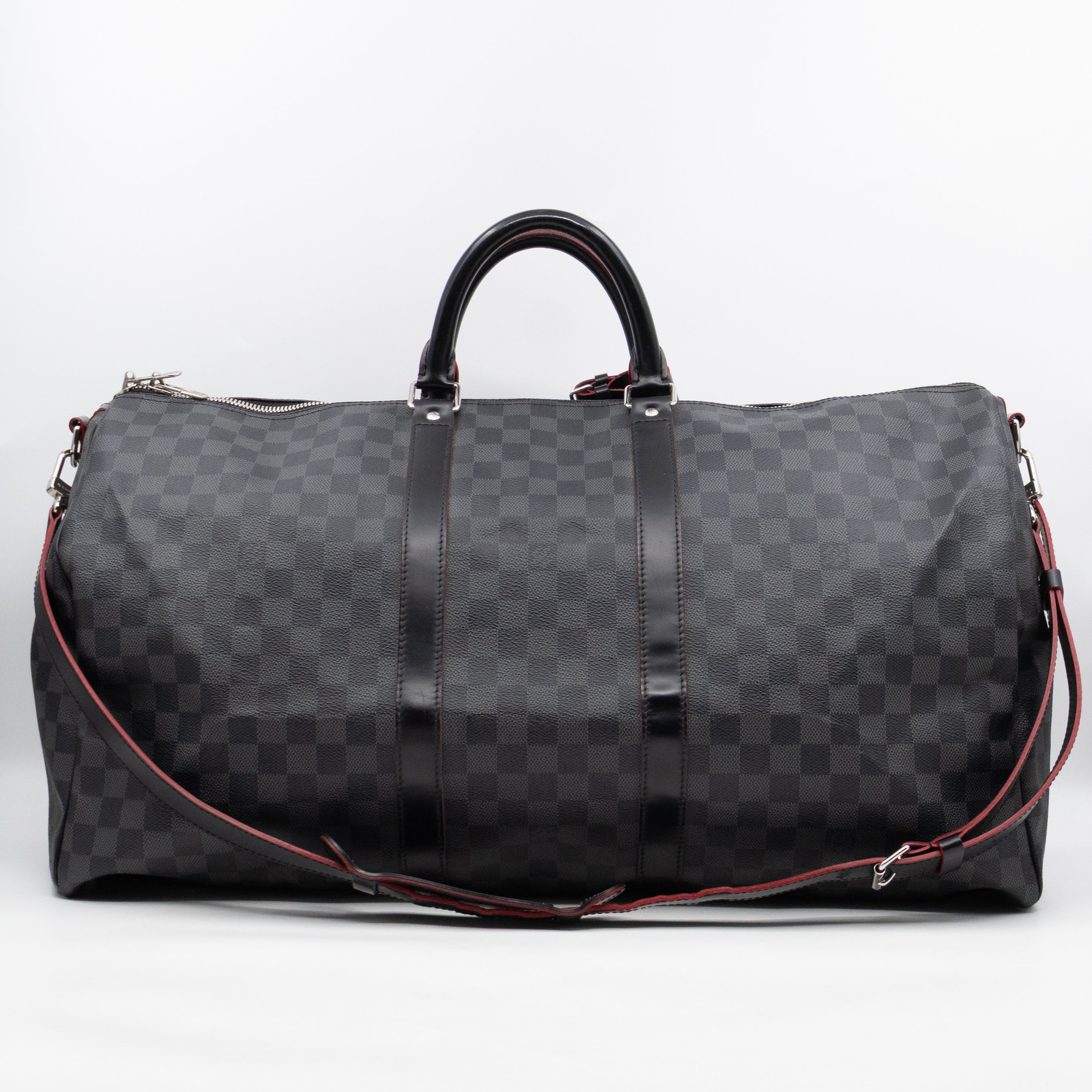 Keepall 55 Bandouliere Damier Graphite Rouge
