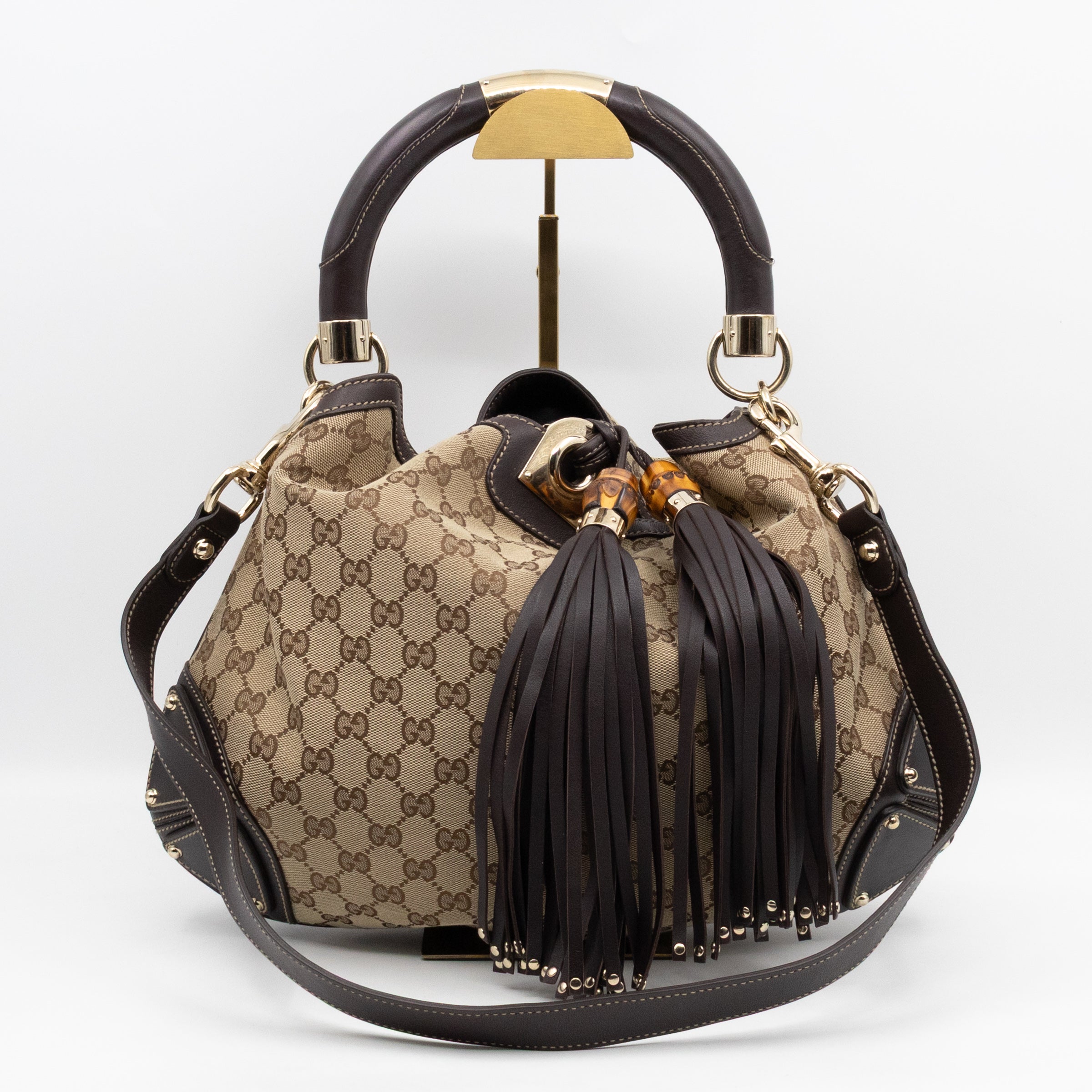 Indy Top Handle Tassels GG Supreme Canvas Brown Leather
