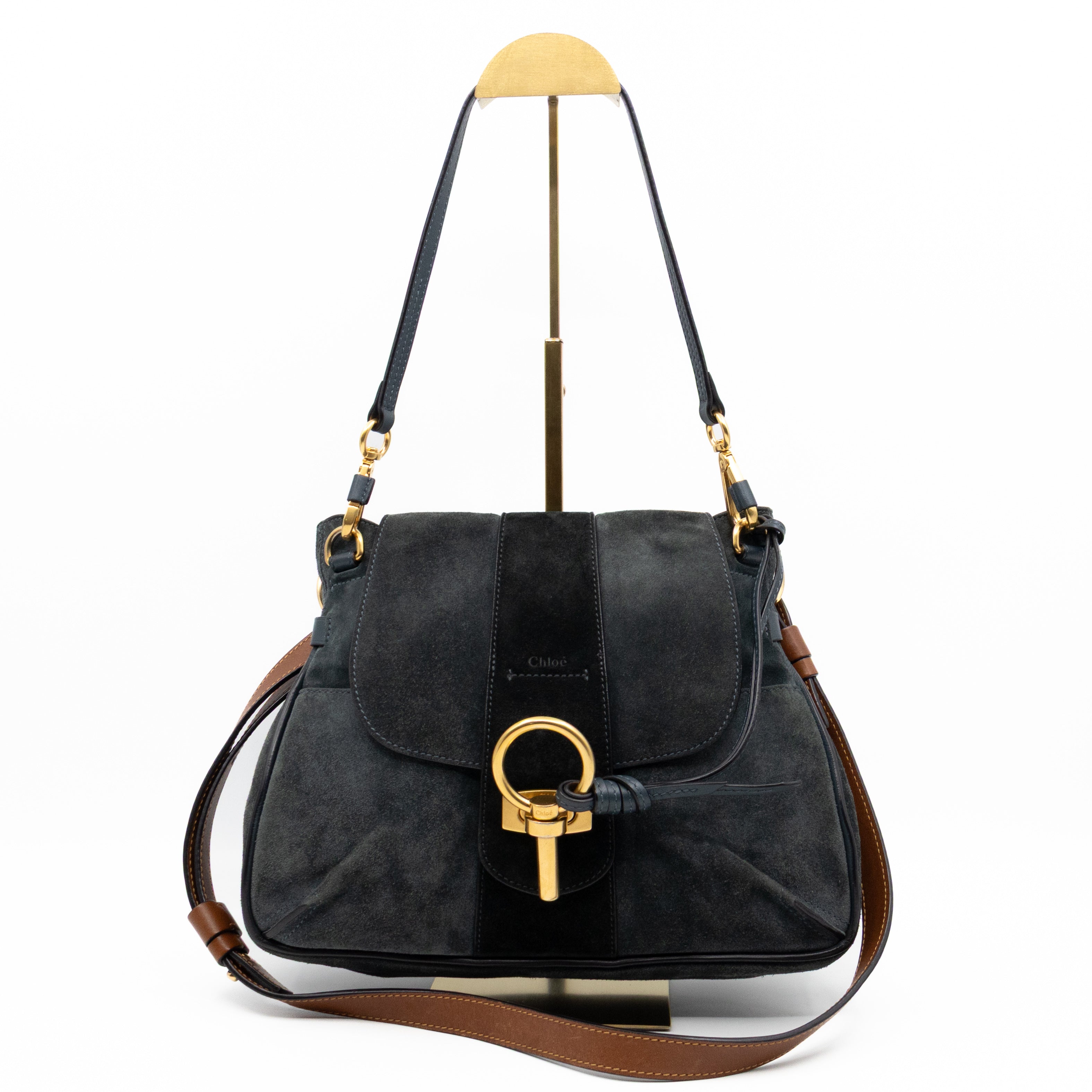 Lexa Medium Shoulder Bag Blue Suede Leather