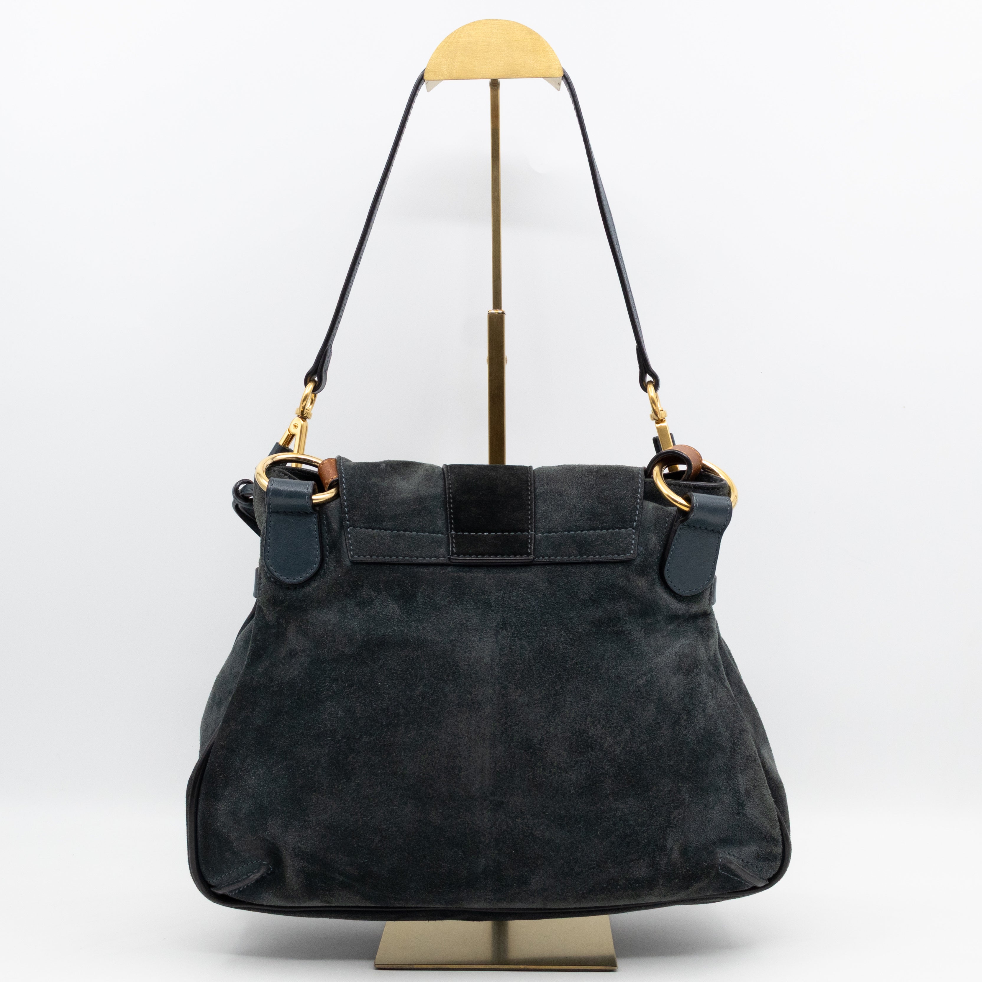 Lexa Medium Shoulder Bag Blue Suede Leather