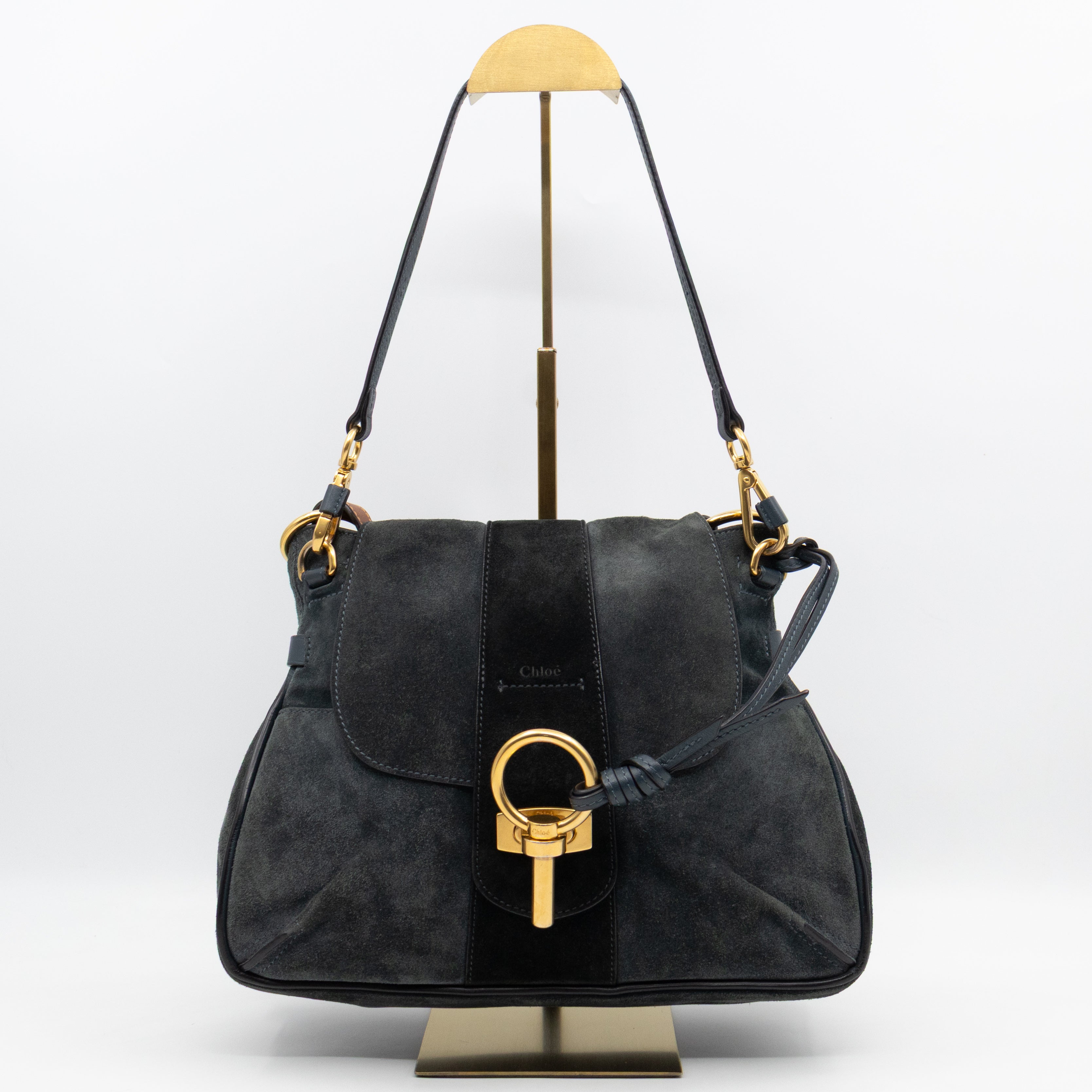 Lexa Medium Shoulder Bag Blue Suede Leather