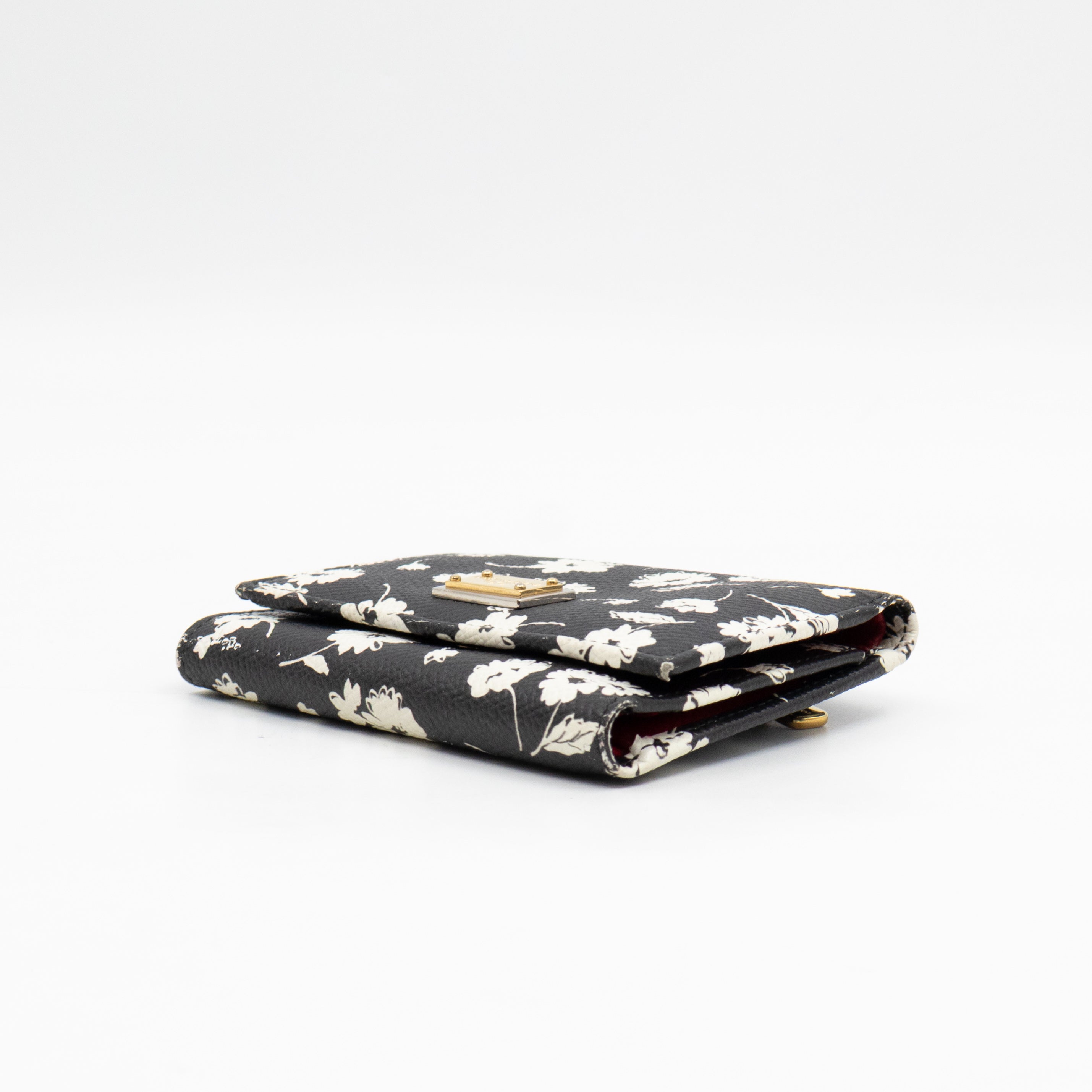 French-Flap Wallet White Flowers Print Black Dauphine
