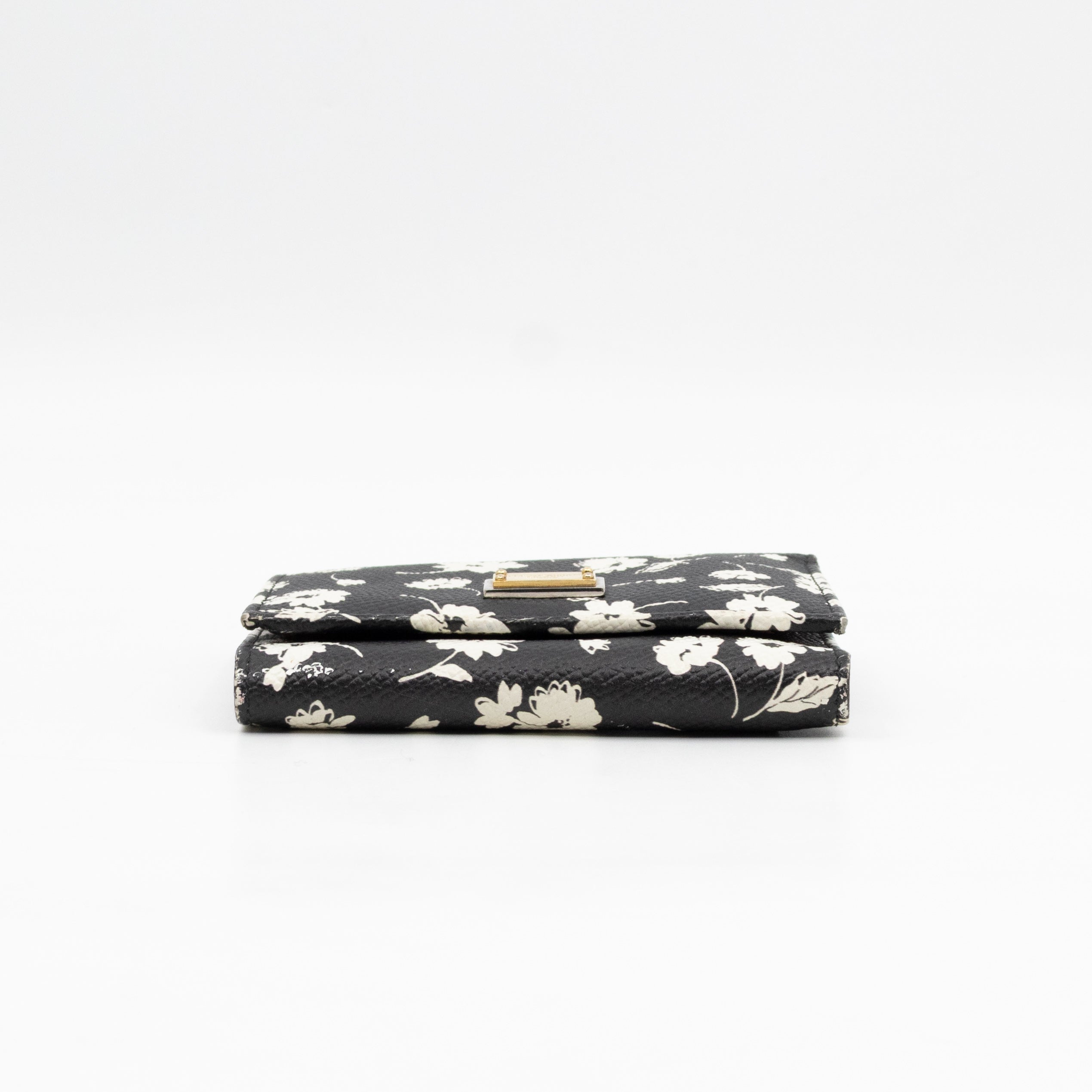 French-Flap Wallet White Flowers Print Black Dauphine