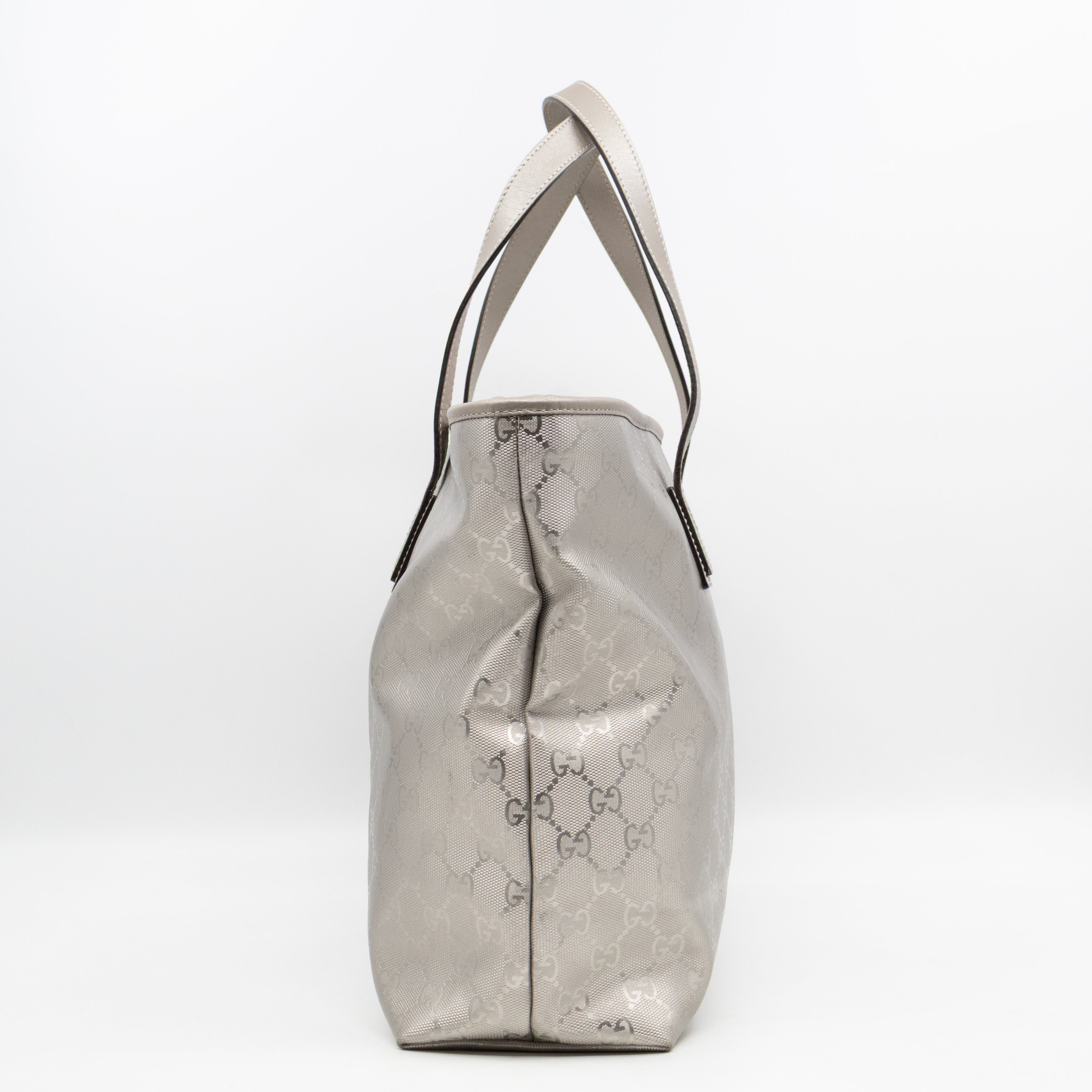 GG Imprime Tote Silver Metallic Coated Canvas