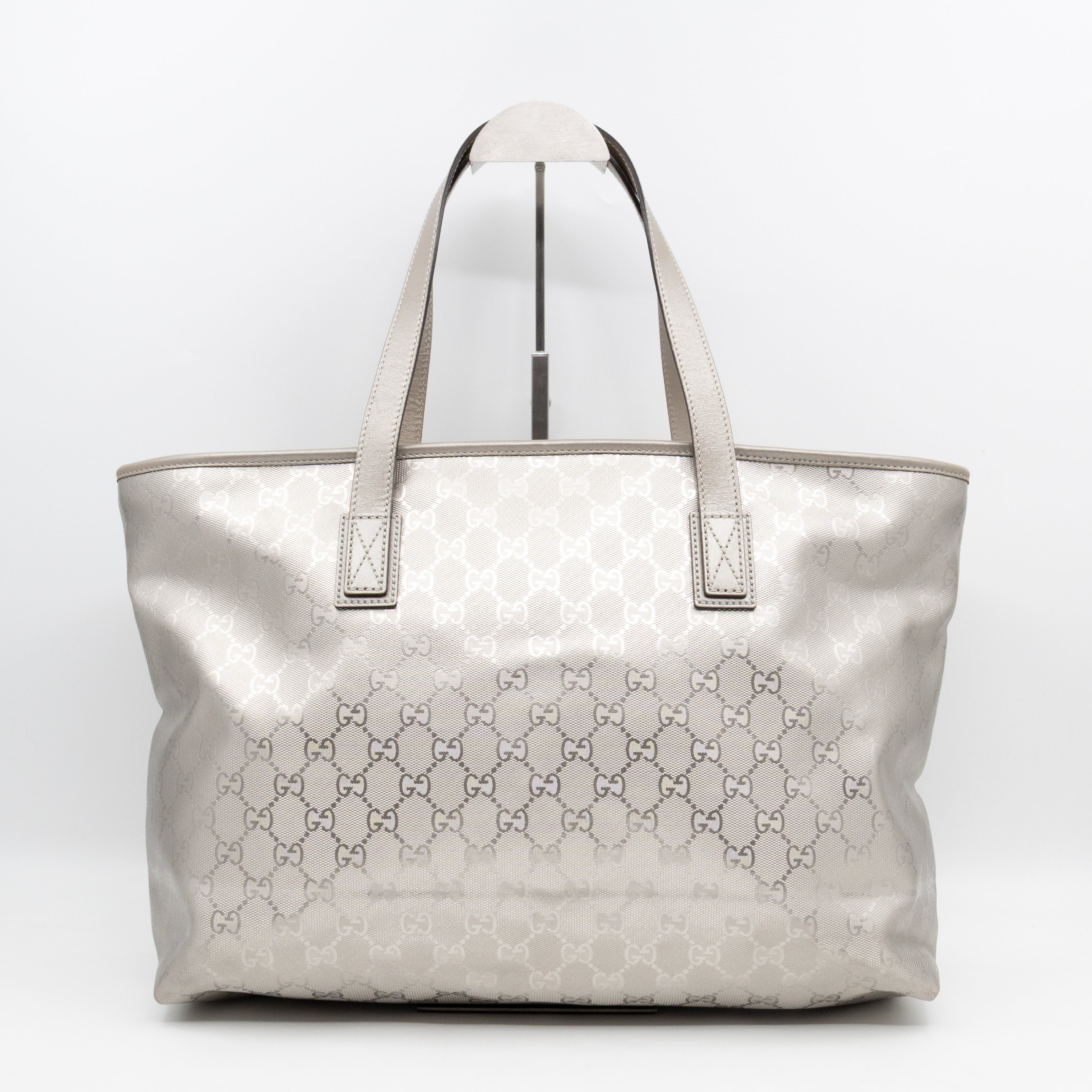 GG Imprime Tote Silver Metallic Coated Canvas