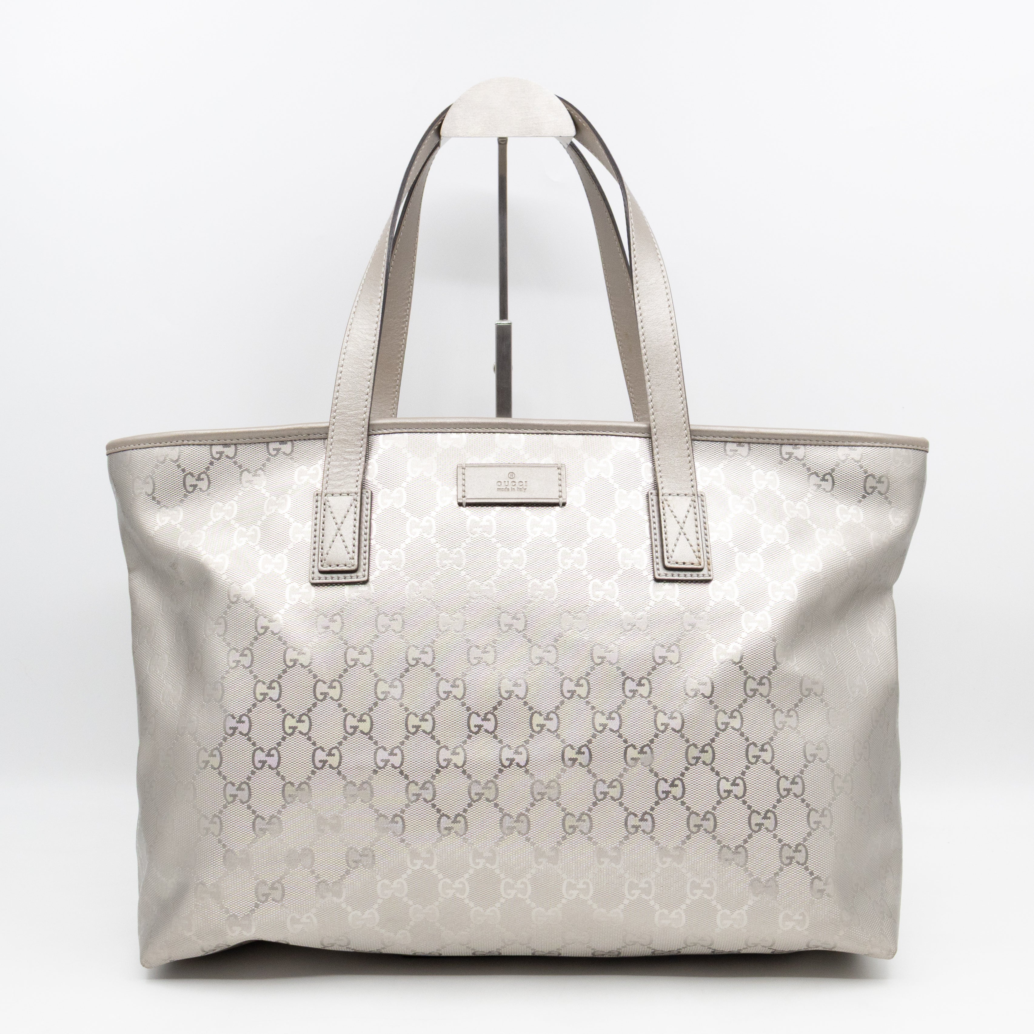 GG Imprime Tote Silver Metallic Coated Canvas
