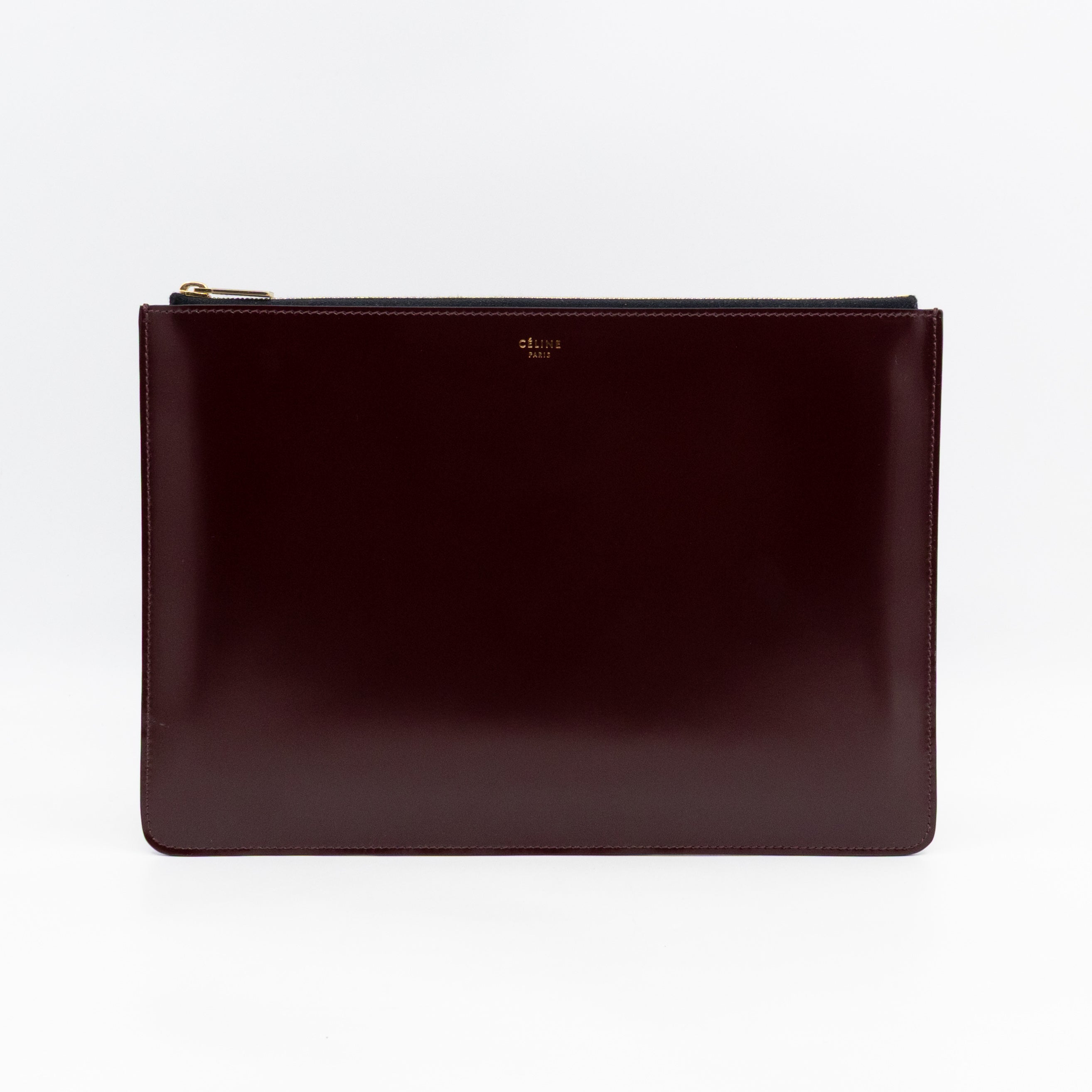 Zip Clutch Pouch Wine Smooth Leather