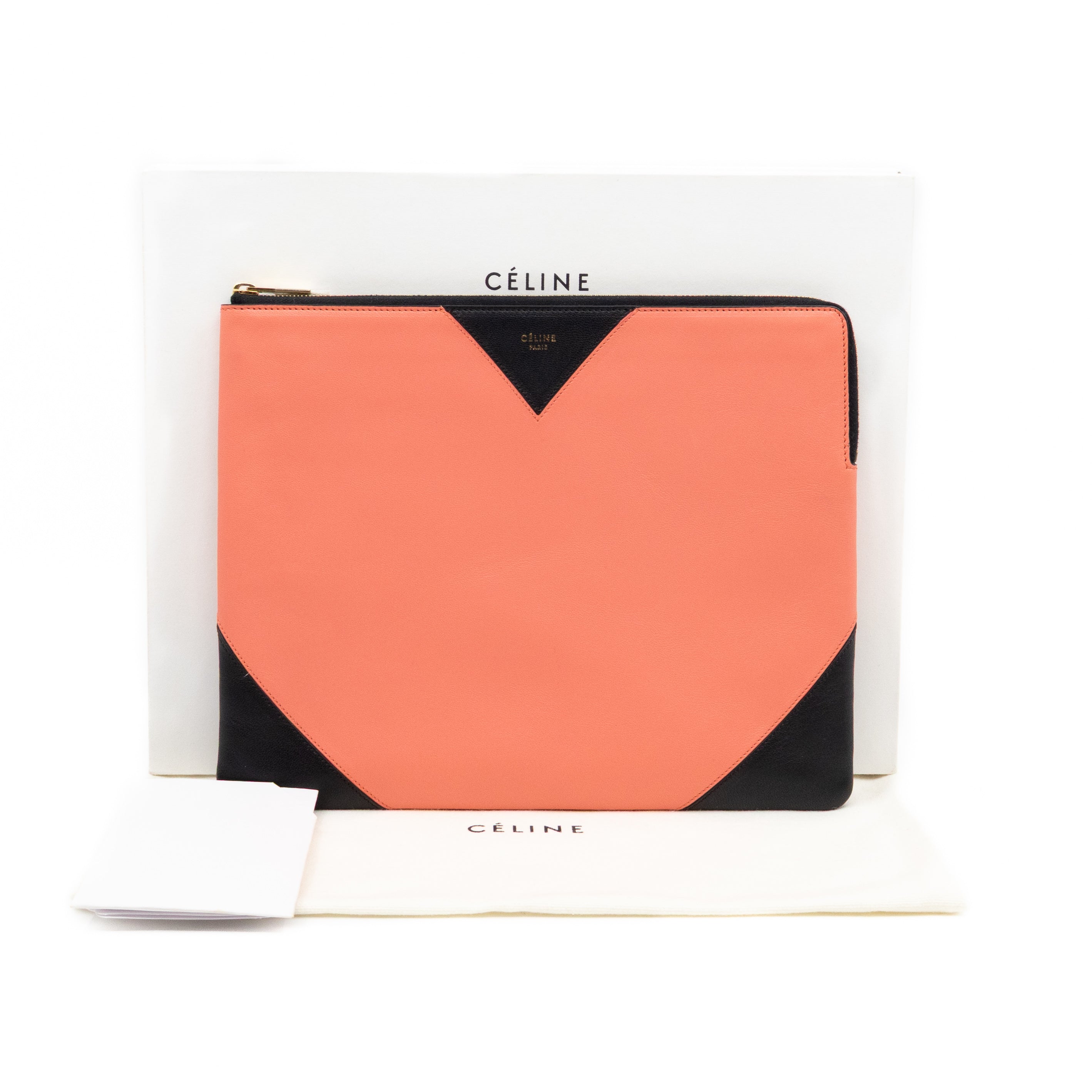 Zip Pouch Flamingo & Black Leather