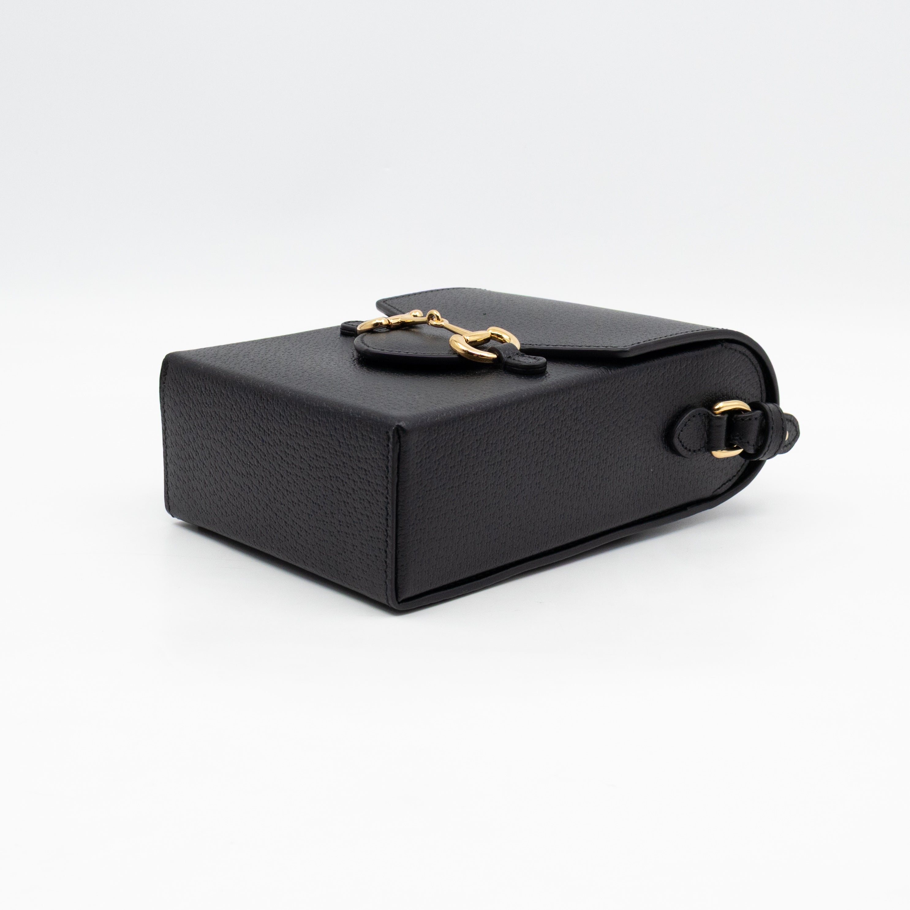 Horsebit Vertical Crossbody Bag Black Leather