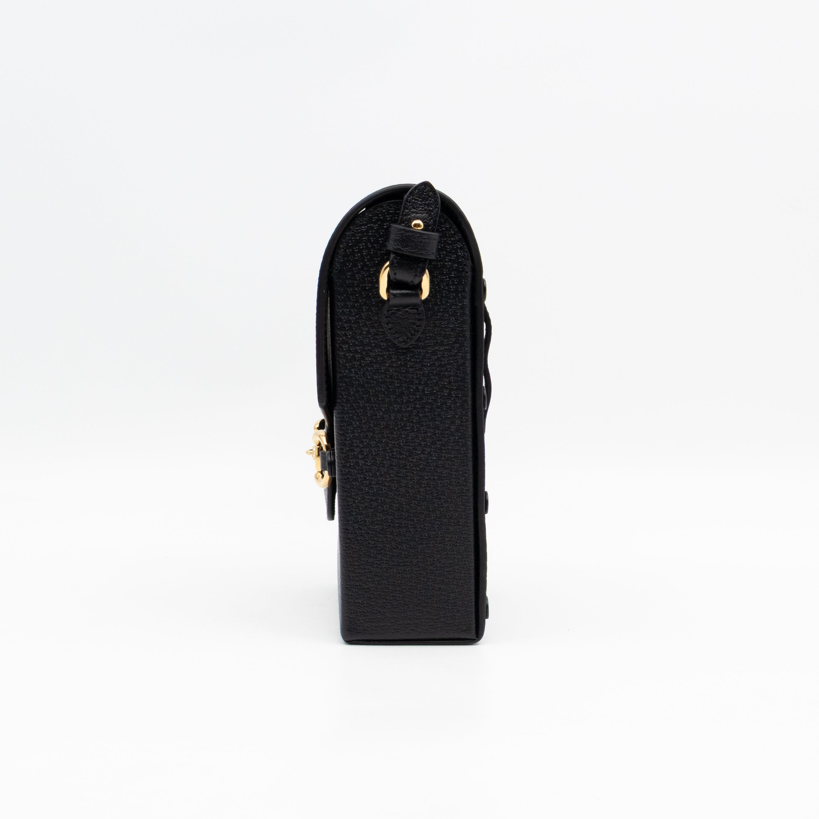Horsebit Vertical Crossbody Bag Black Leather
