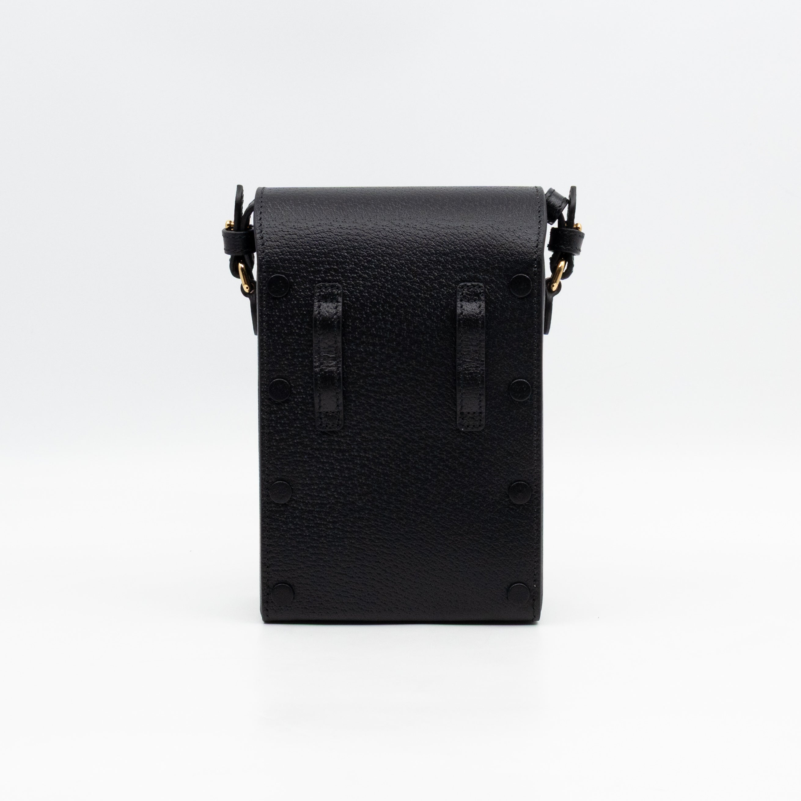 Horsebit Vertical Crossbody Bag Black Leather