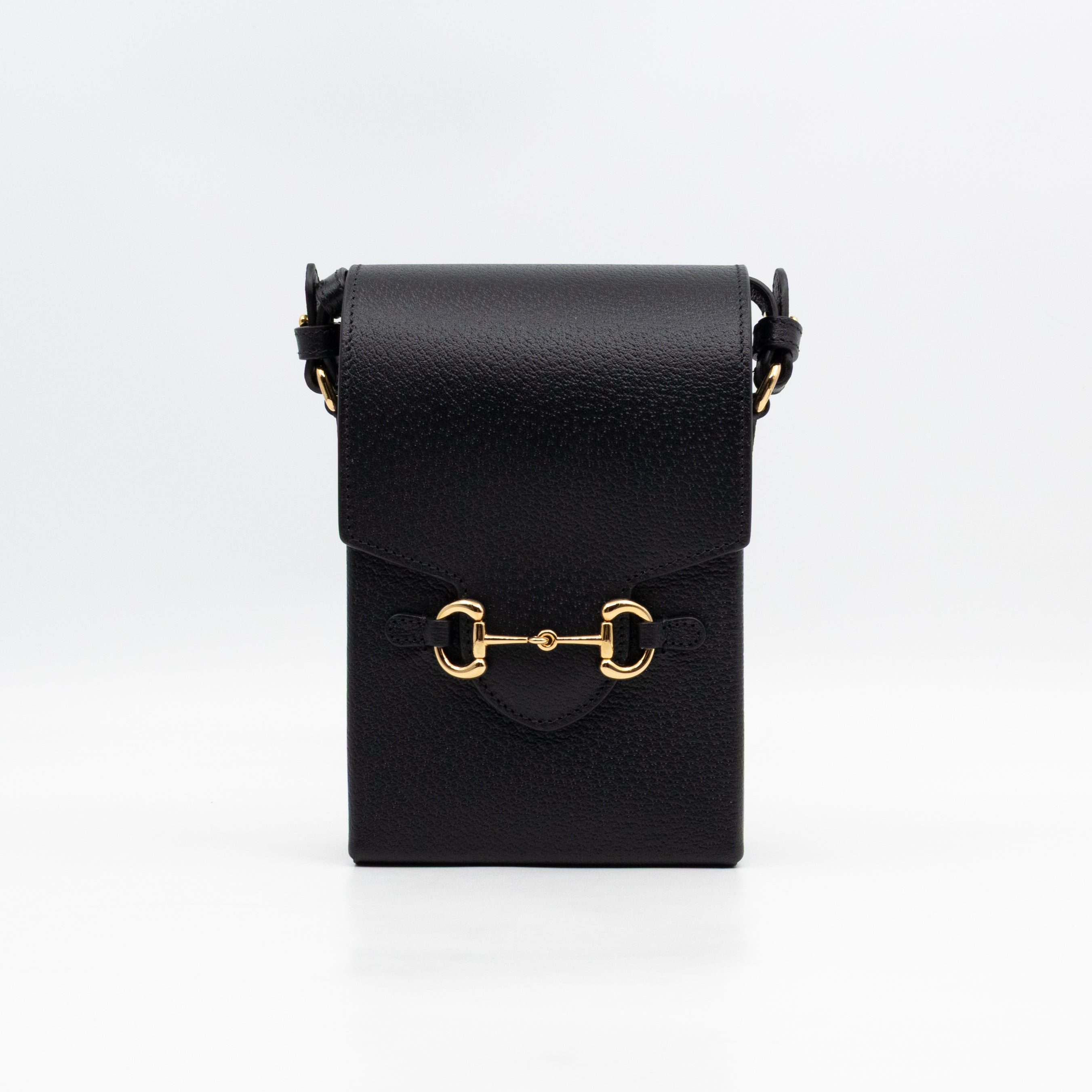 Horsebit Vertical Crossbody Bag Black Leather