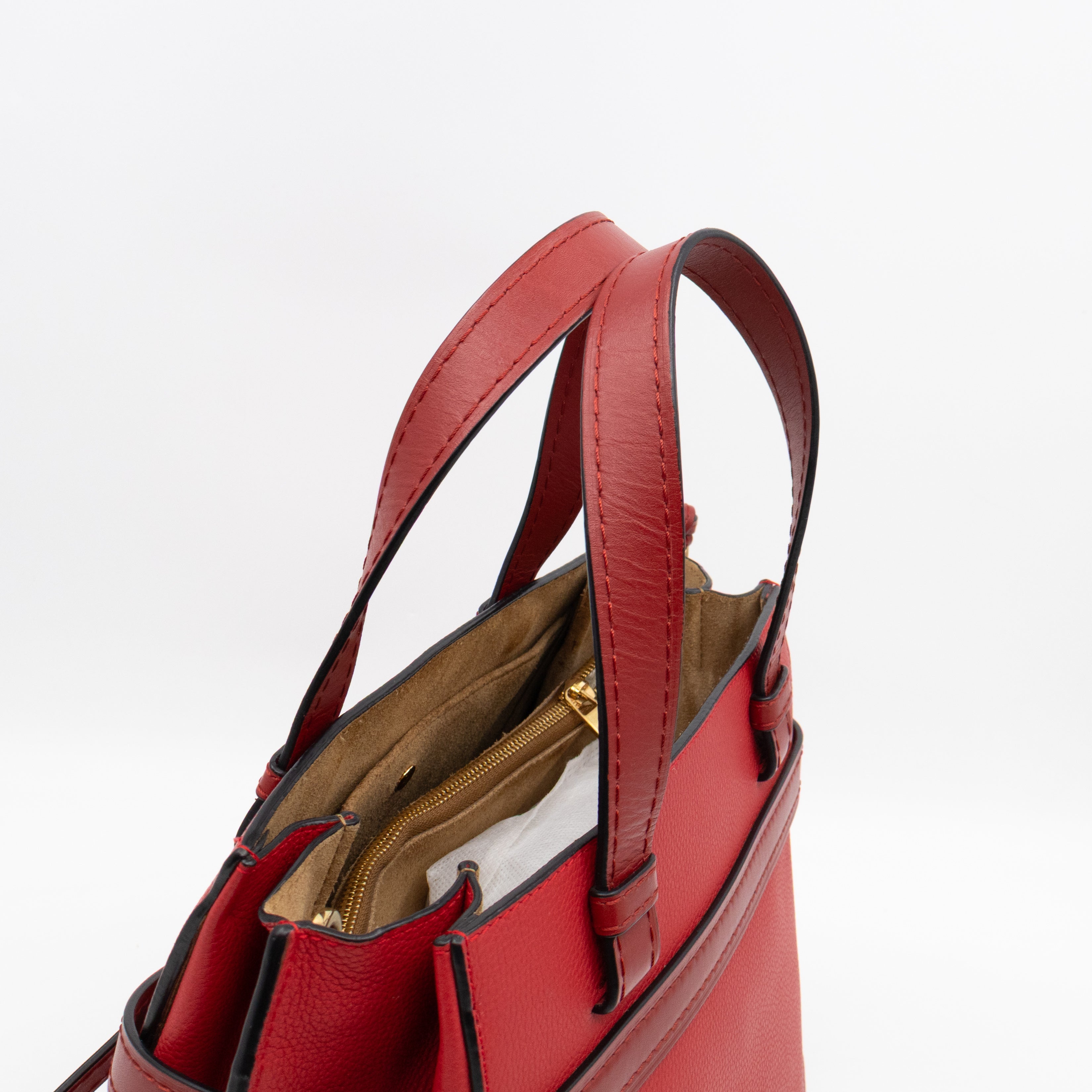Gate Small Top Handle Tote Red Leather