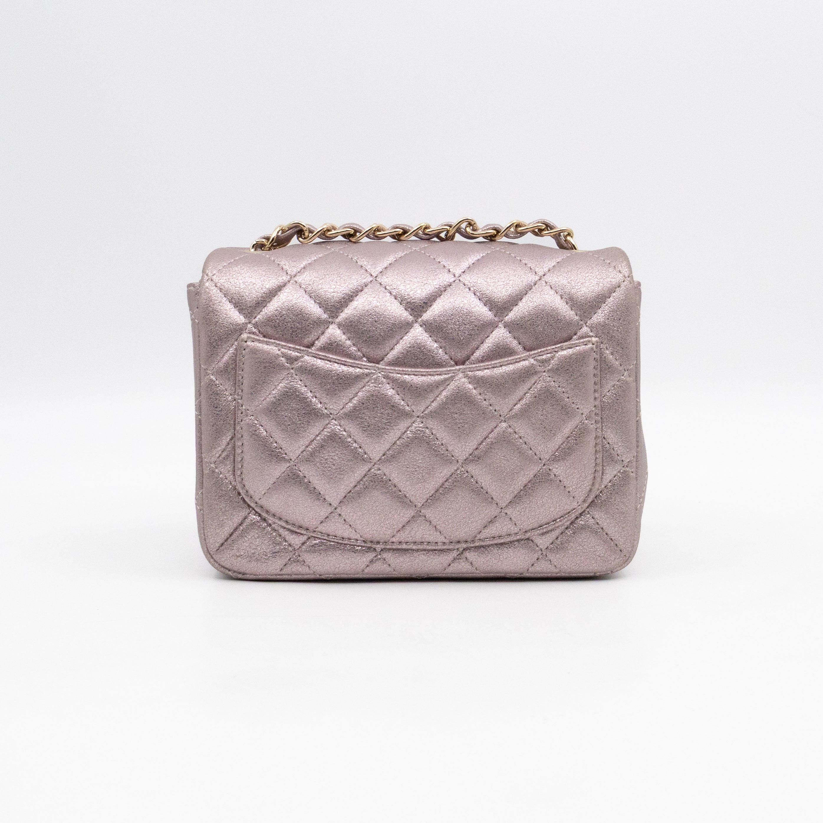 Classic Flap Mini Square Light Pink Metallic Goatskin