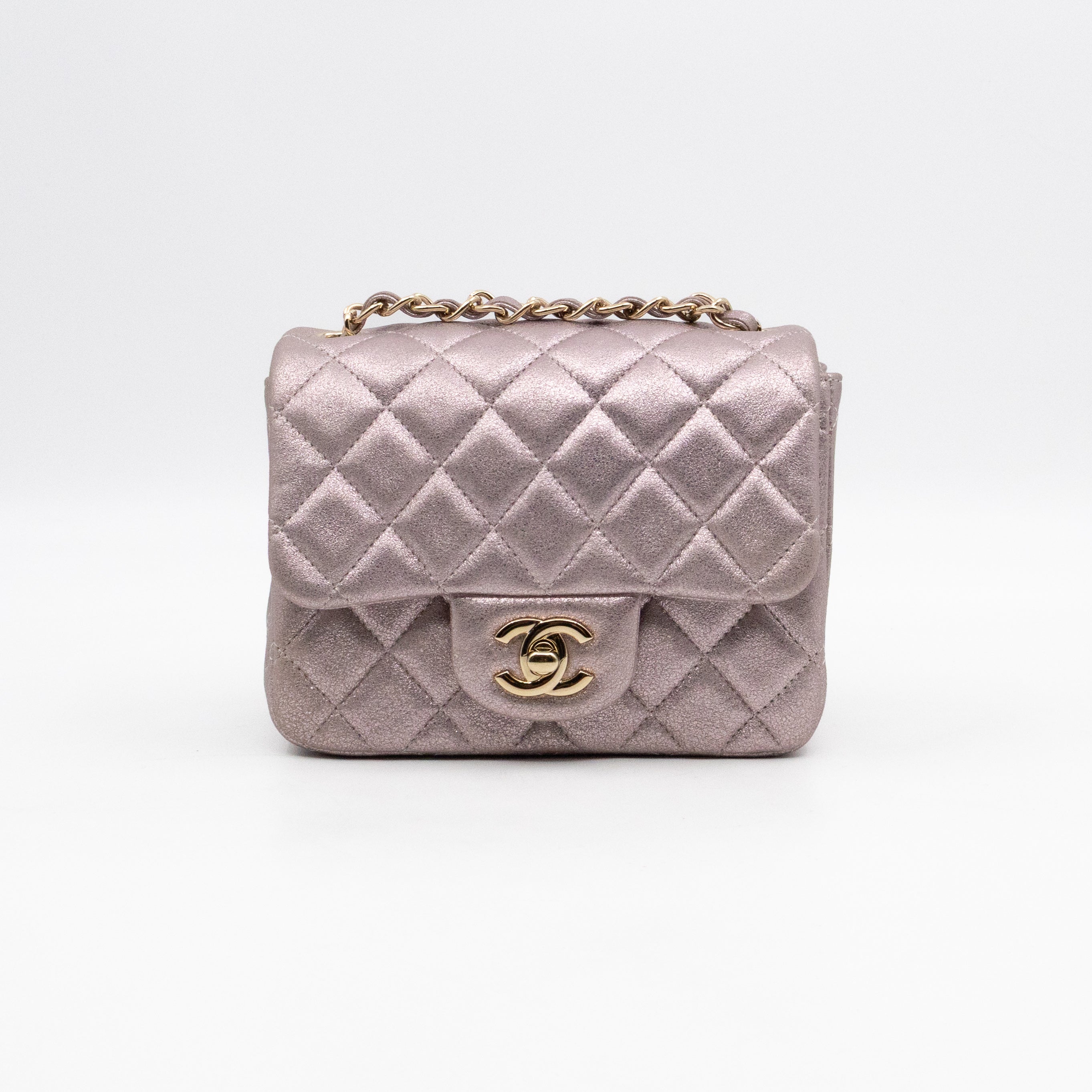 Classic Flap Mini Square Light Pink Metallic Goatskin