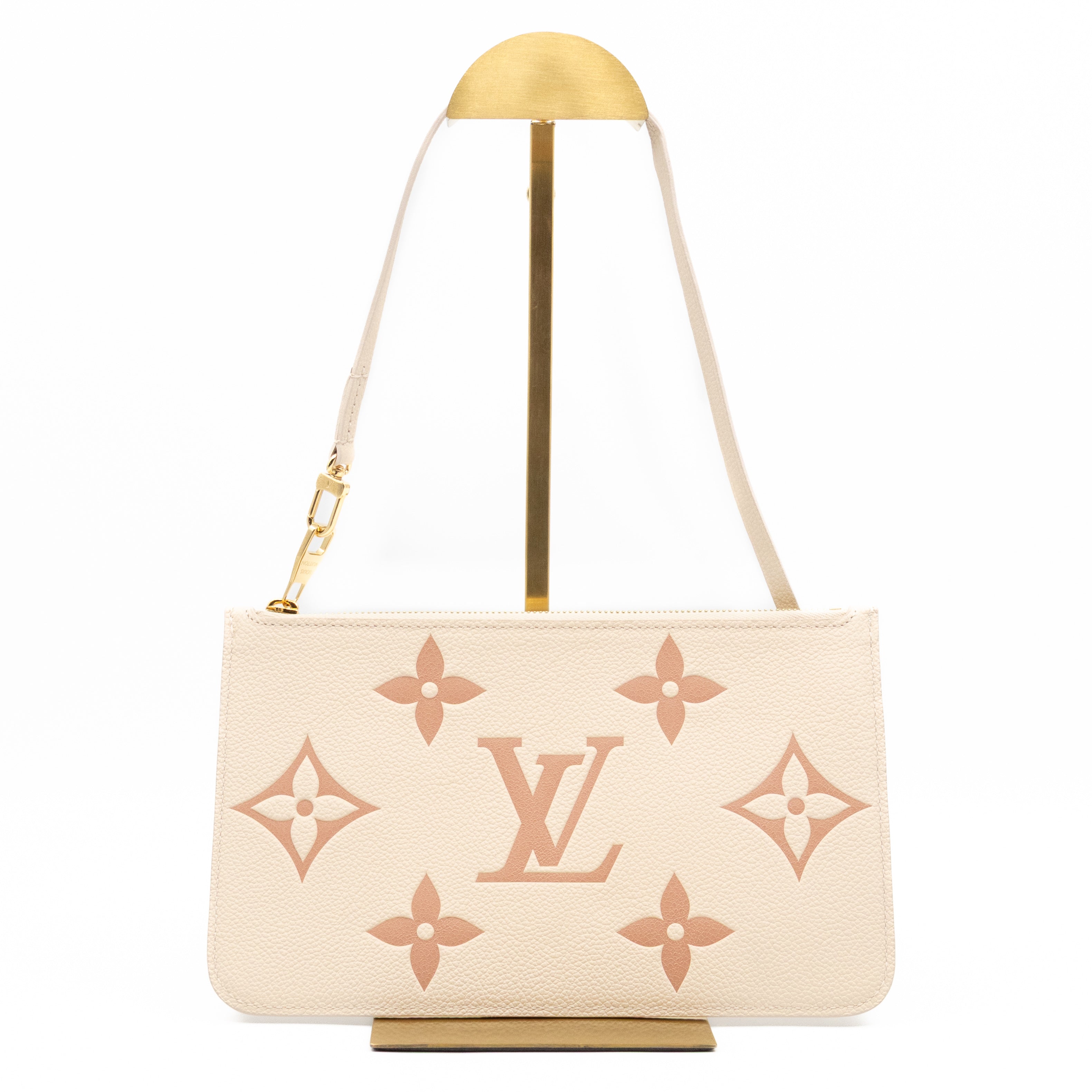 Neverfull Pochette Creme & Rose Trianon Monogram Empreinte Leather