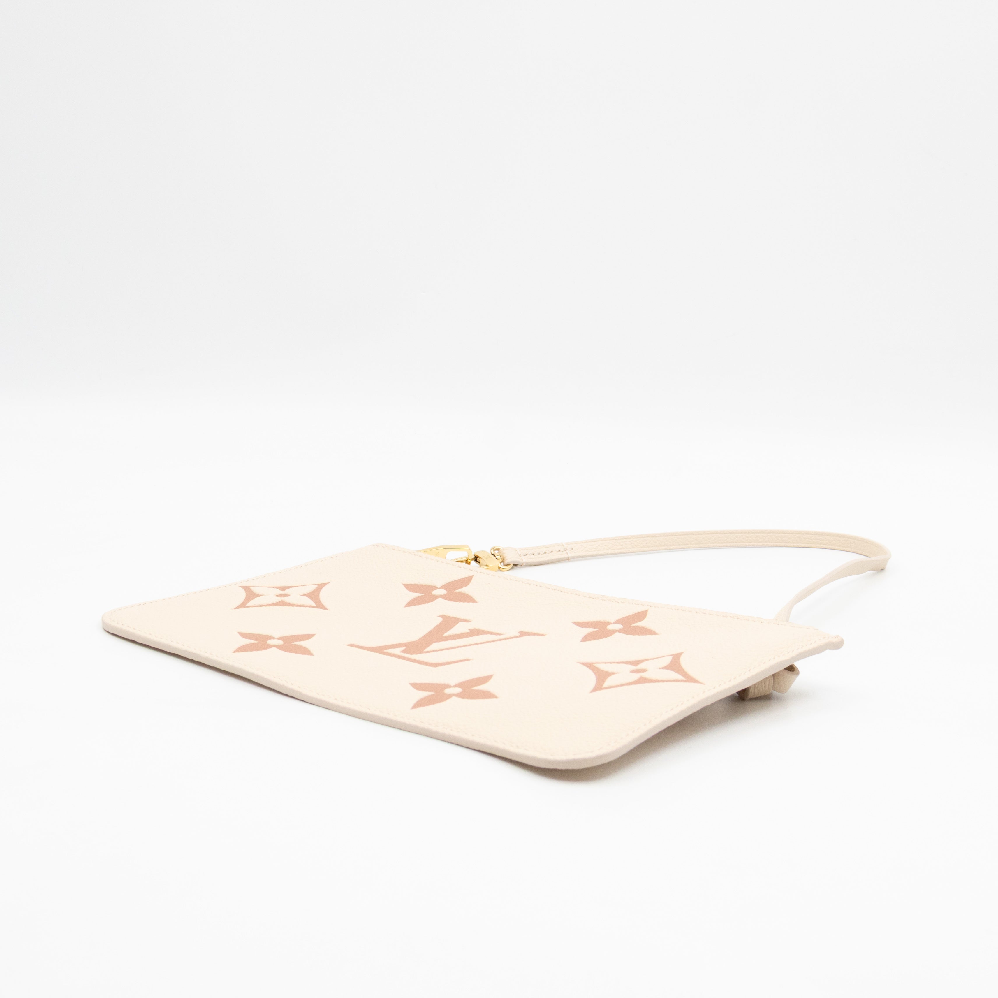 Neverfull Pochette Creme & Rose Trianon Monogram Empreinte Leather