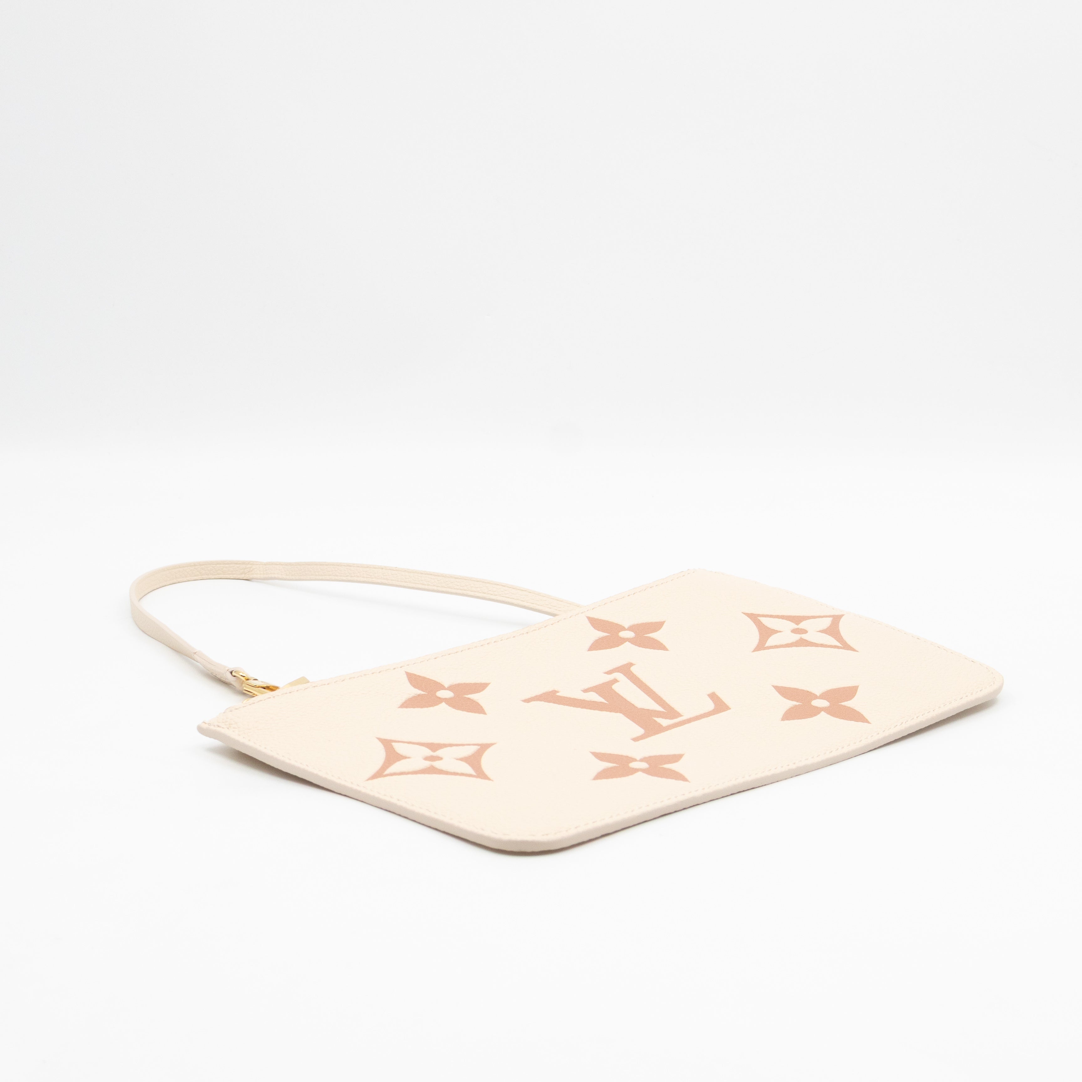 Neverfull Pochette Creme & Rose Trianon Monogram Empreinte Leather