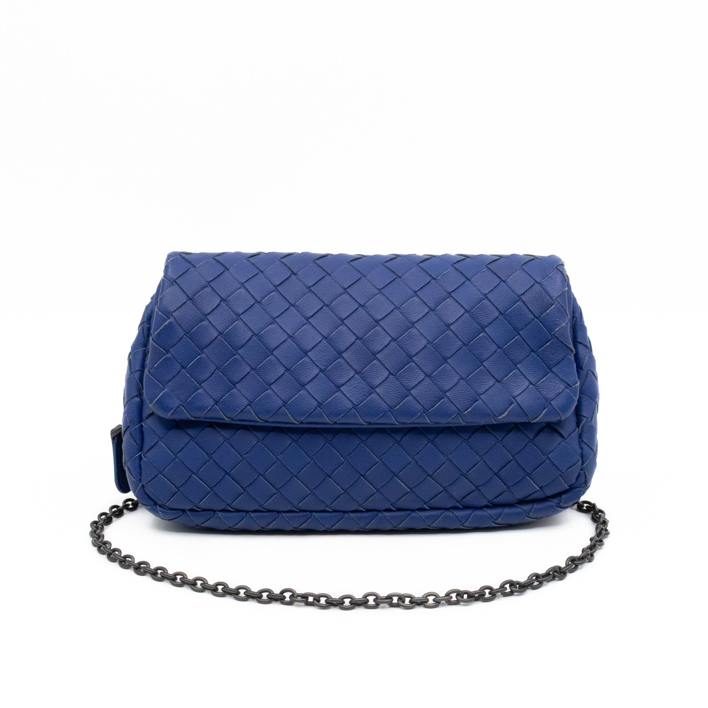 Olimpia Crossbody Bag Blue Intrecciato Leather