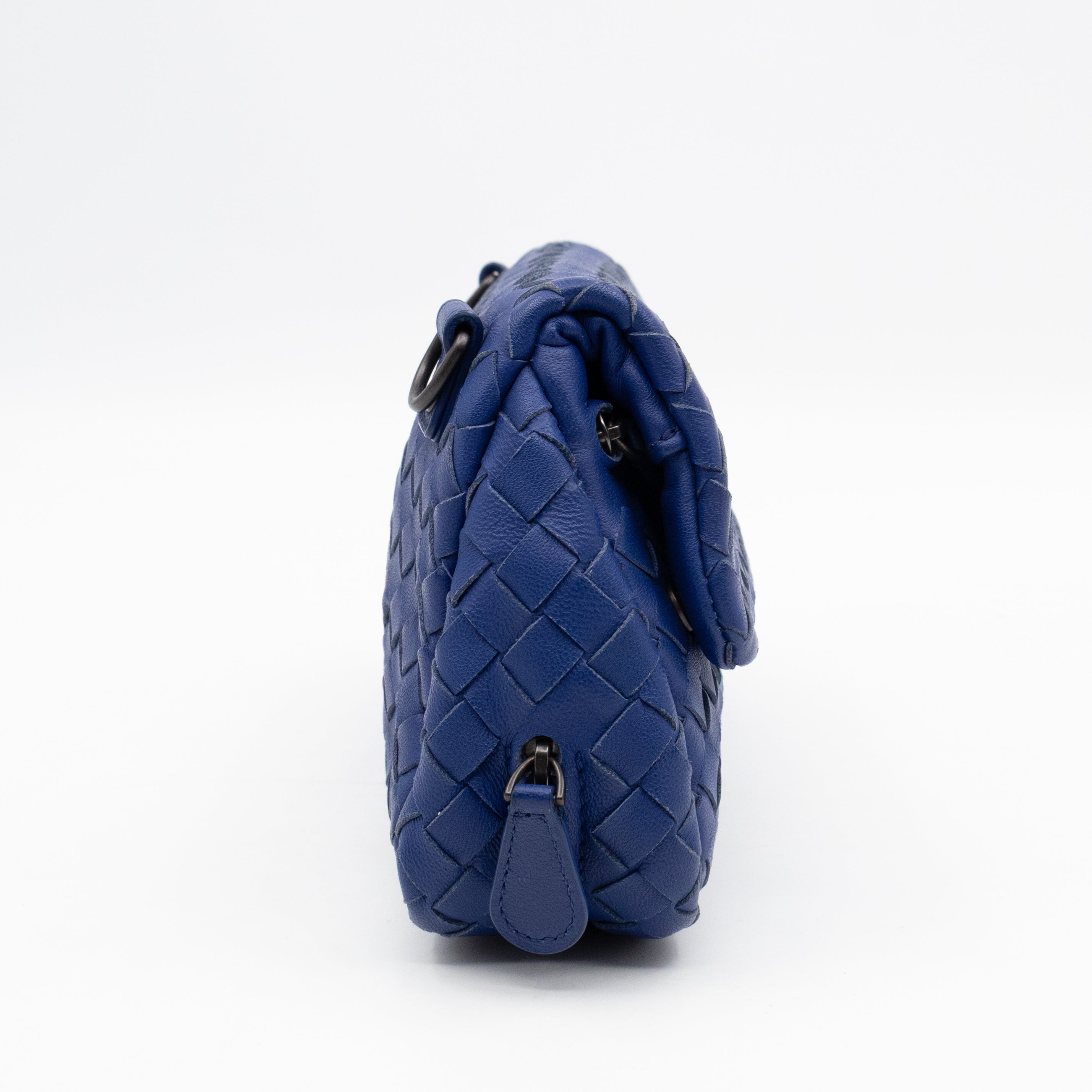 Olimpia Crossbody Bag Blue Intrecciato Leather