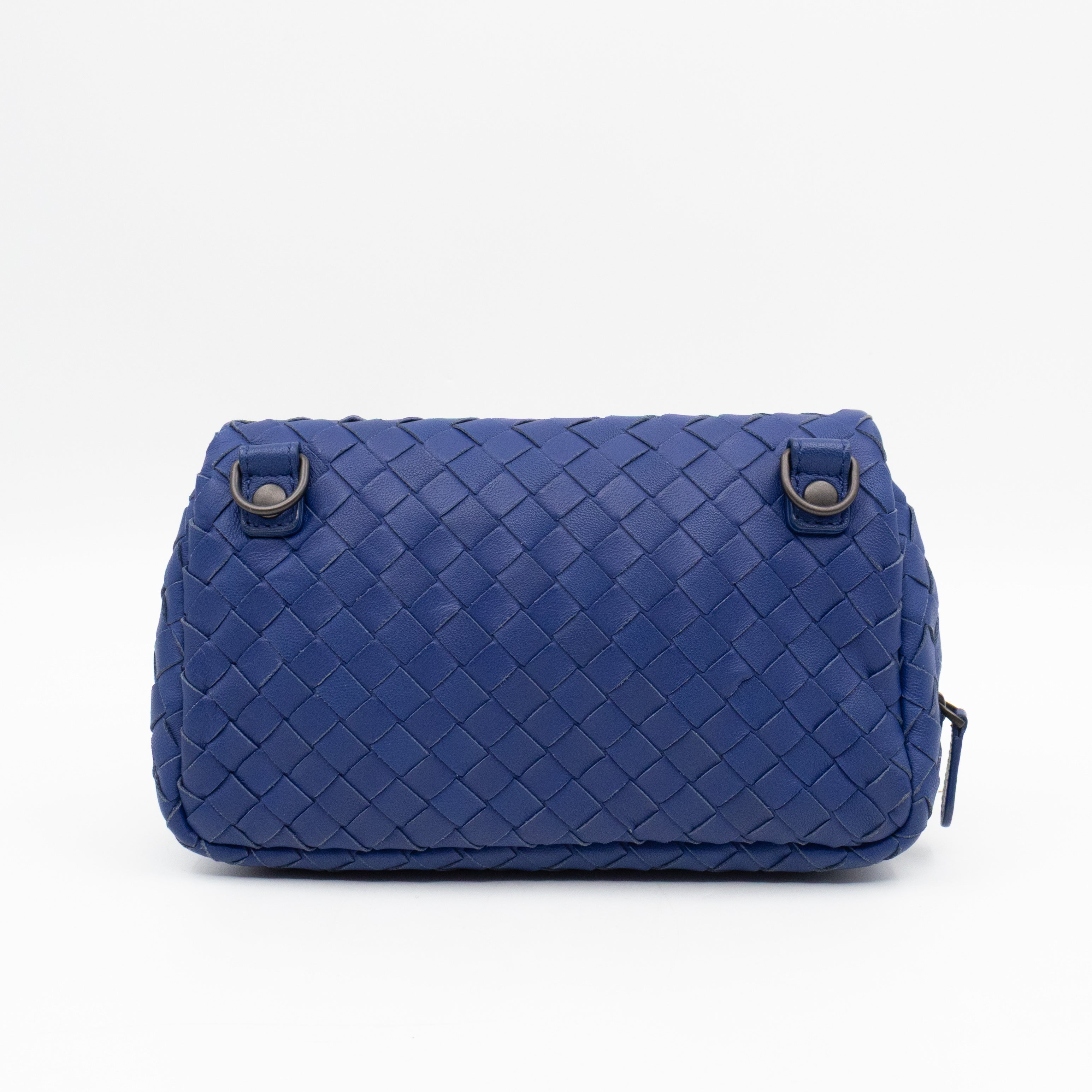Olimpia Crossbody Bag Blue Intrecciato Leather