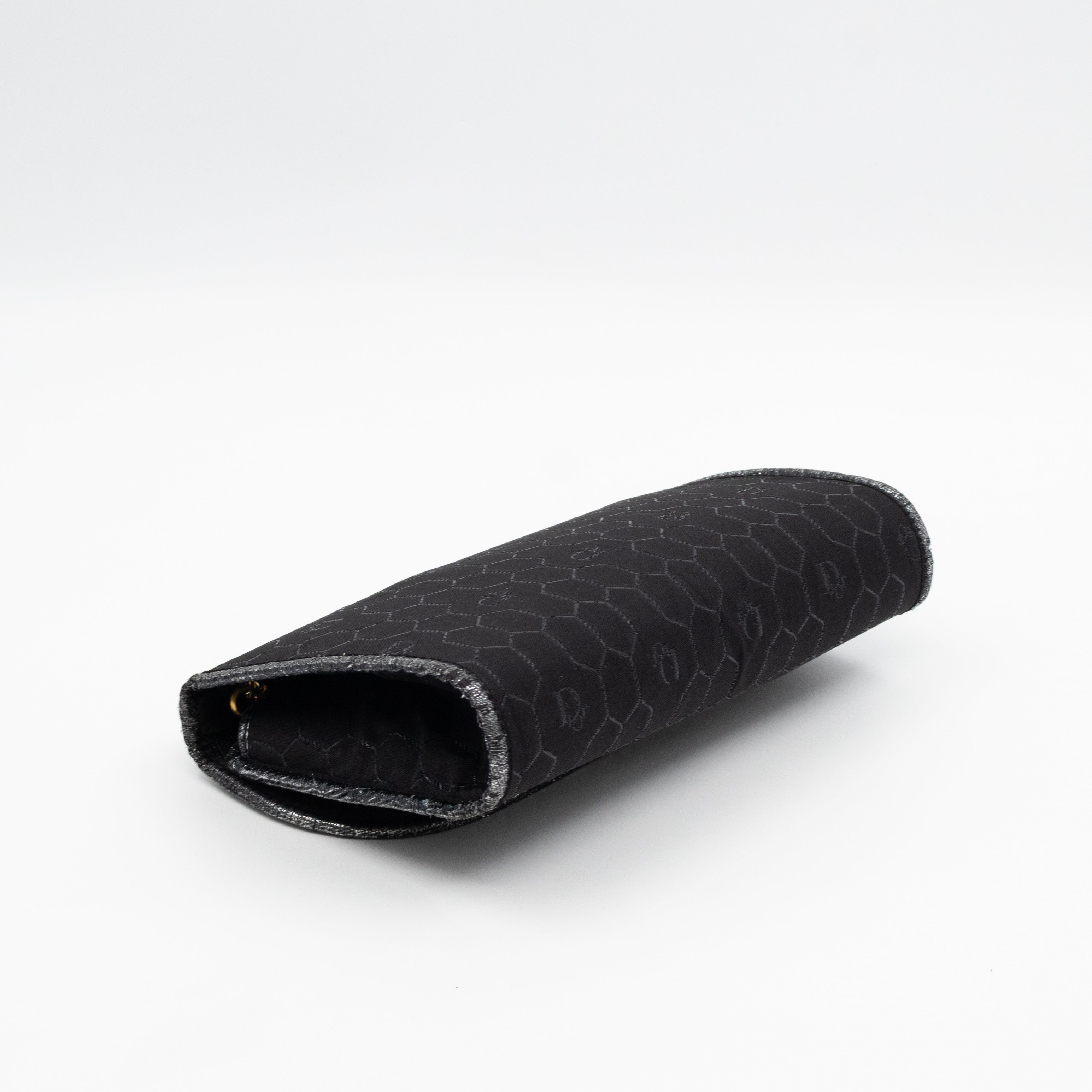 Chain Clutch Black Honeycomb Canvas