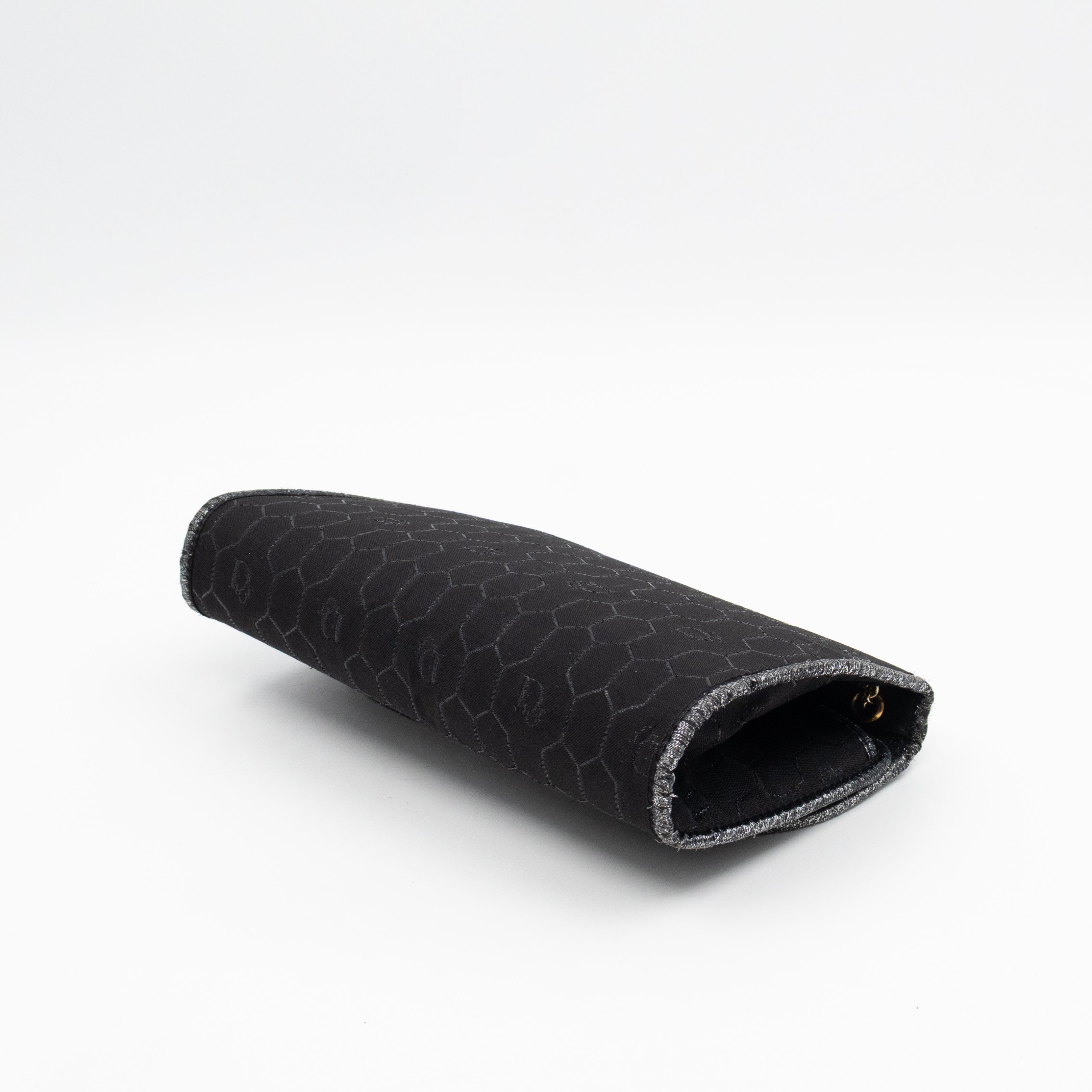 Chain Clutch Black Honeycomb Canvas