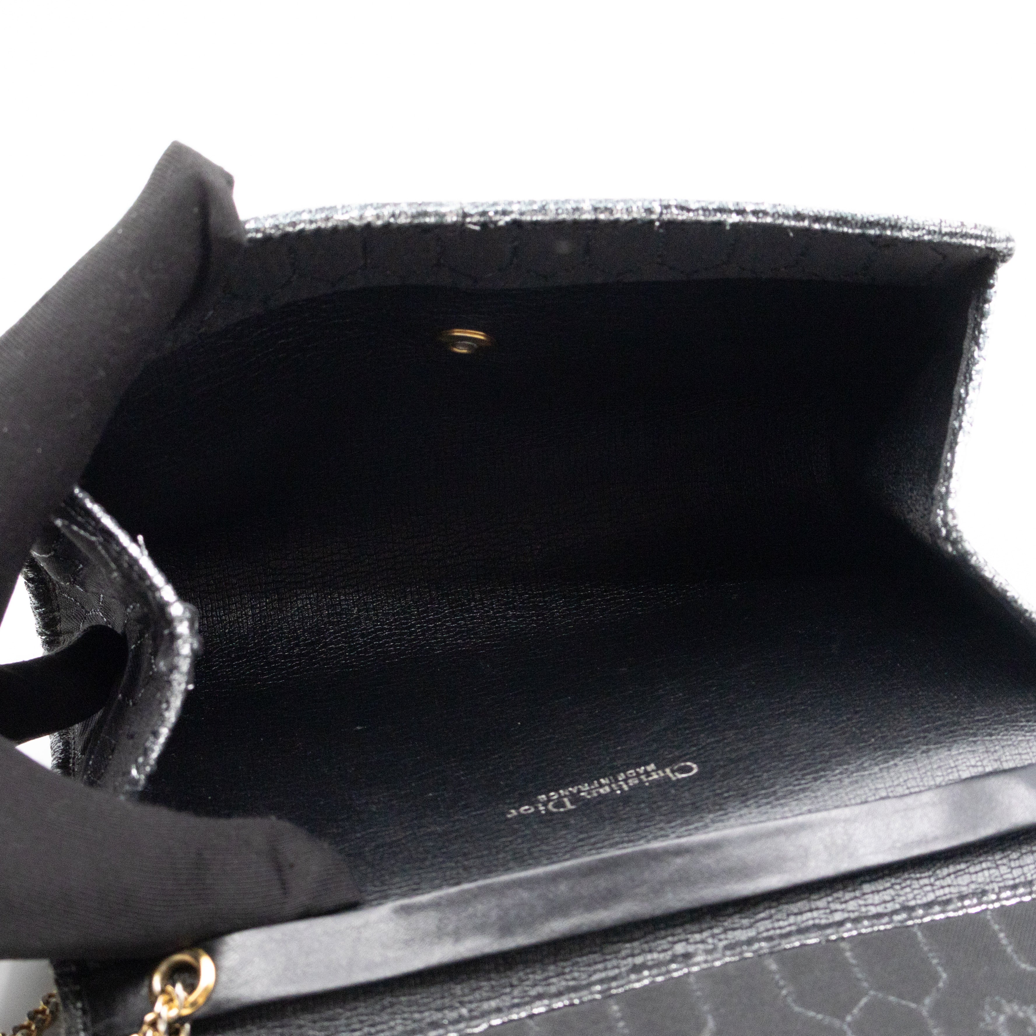 Chain Clutch Black Honeycomb Canvas
