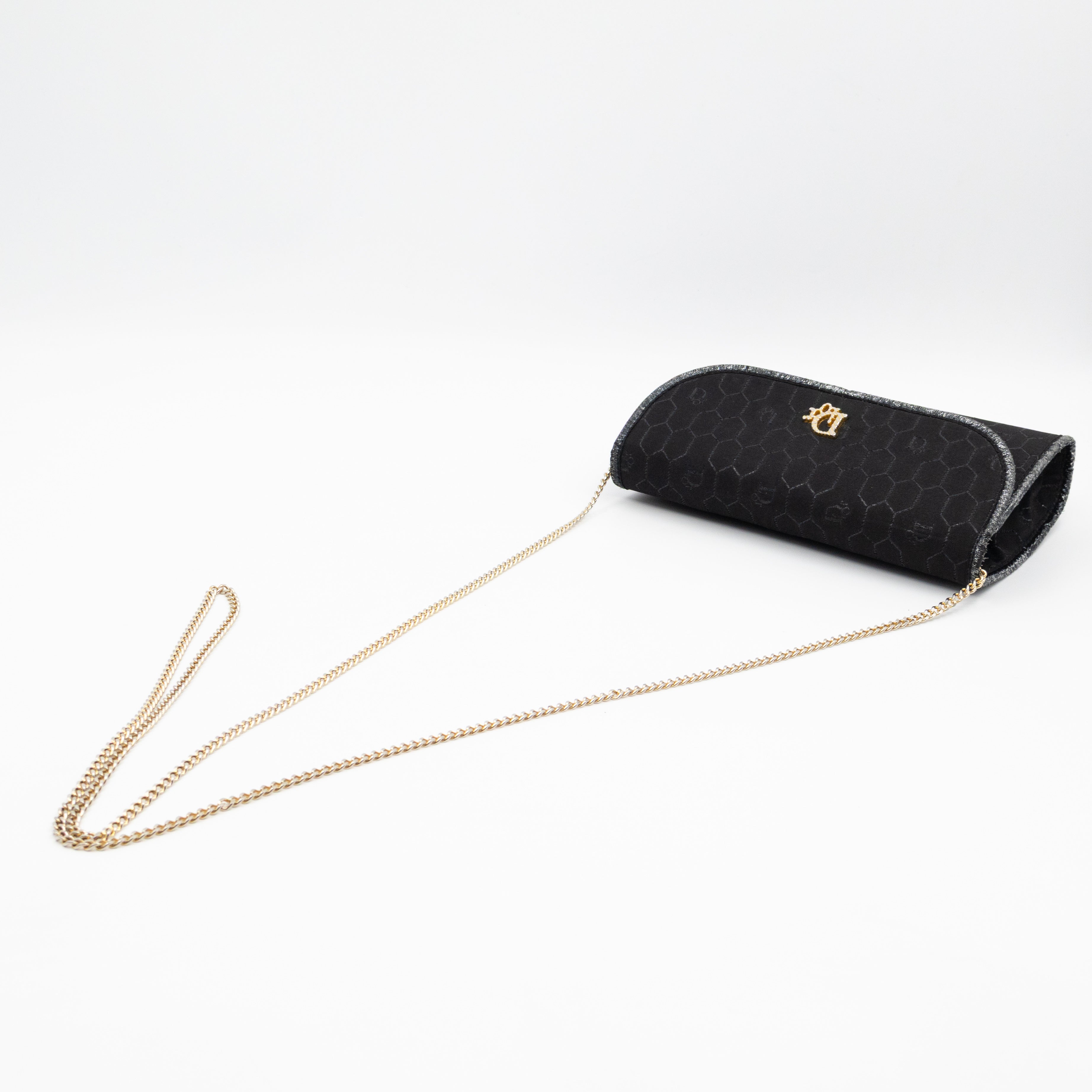 Chain Clutch Black Honeycomb Canvas