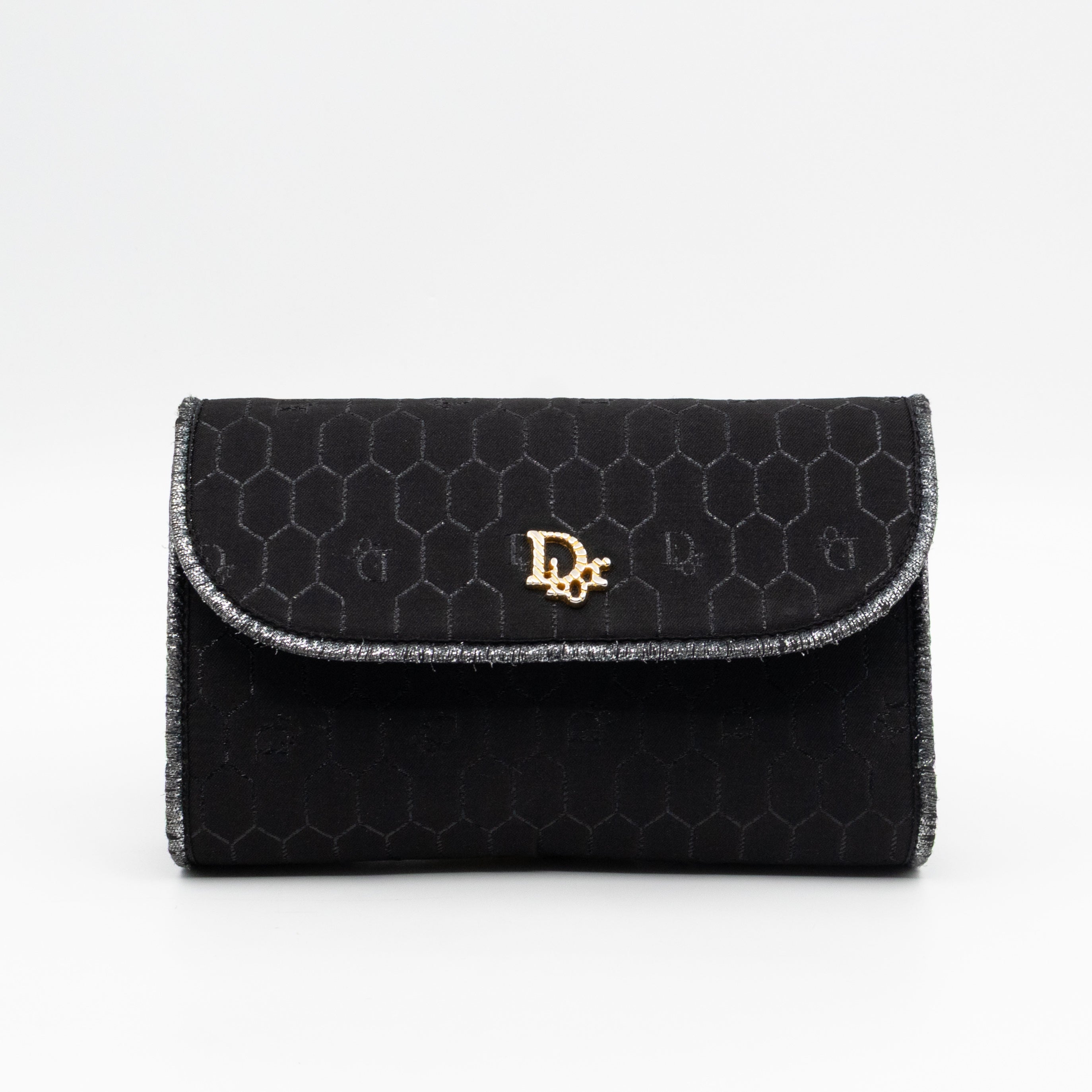 Chain Clutch Black Honeycomb Canvas