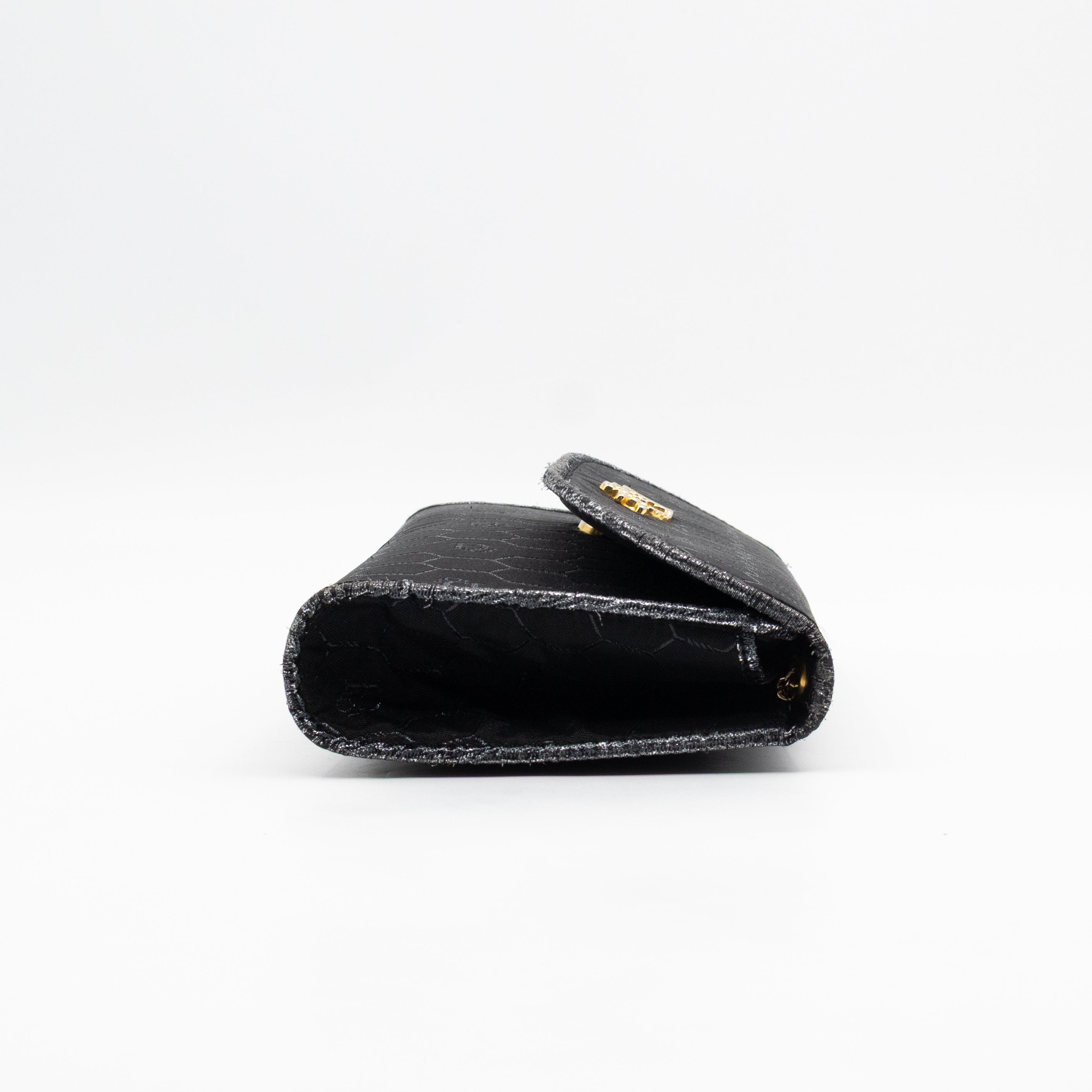 Chain Clutch Black Honeycomb Canvas