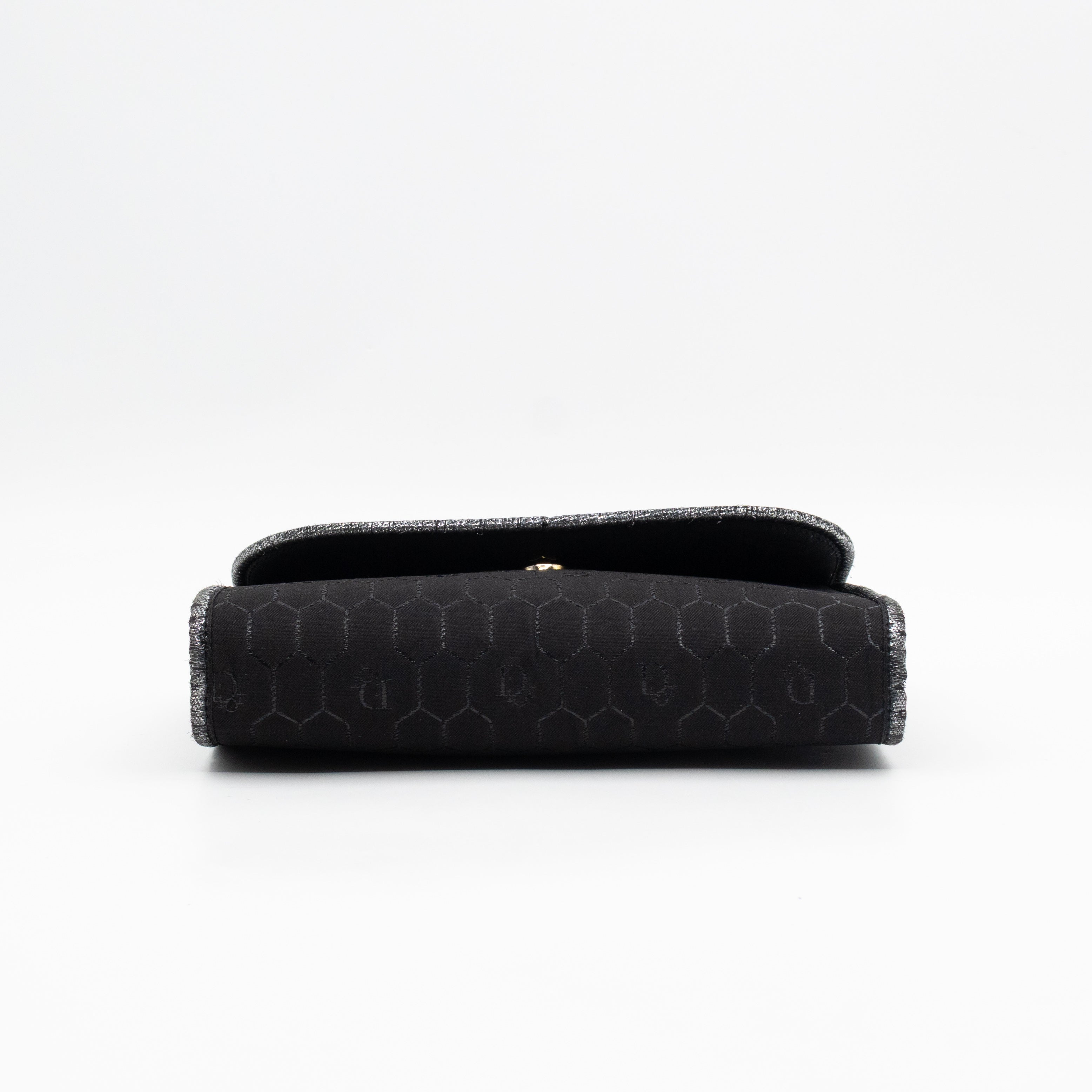 Chain Clutch Black Honeycomb Canvas