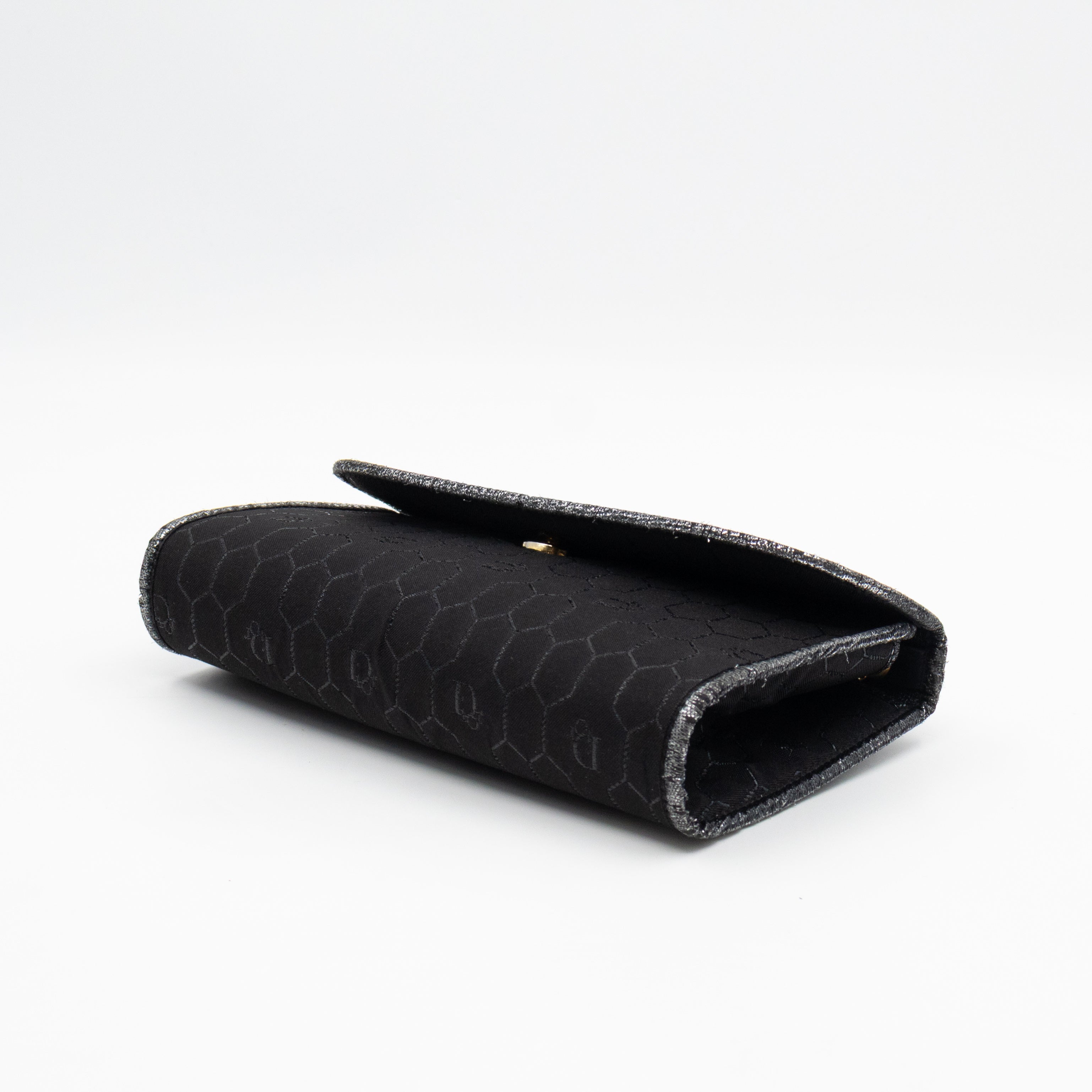 Chain Clutch Black Honeycomb Canvas
