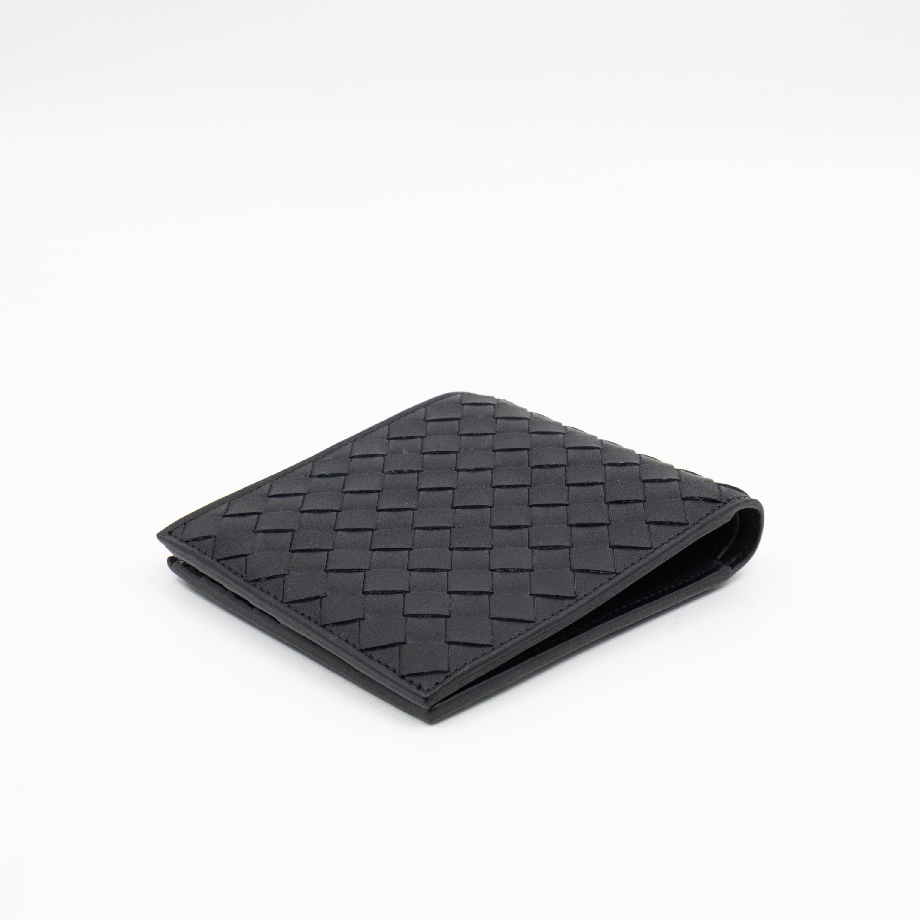 Classic Bifold Wallet Black Intrecciato Leather