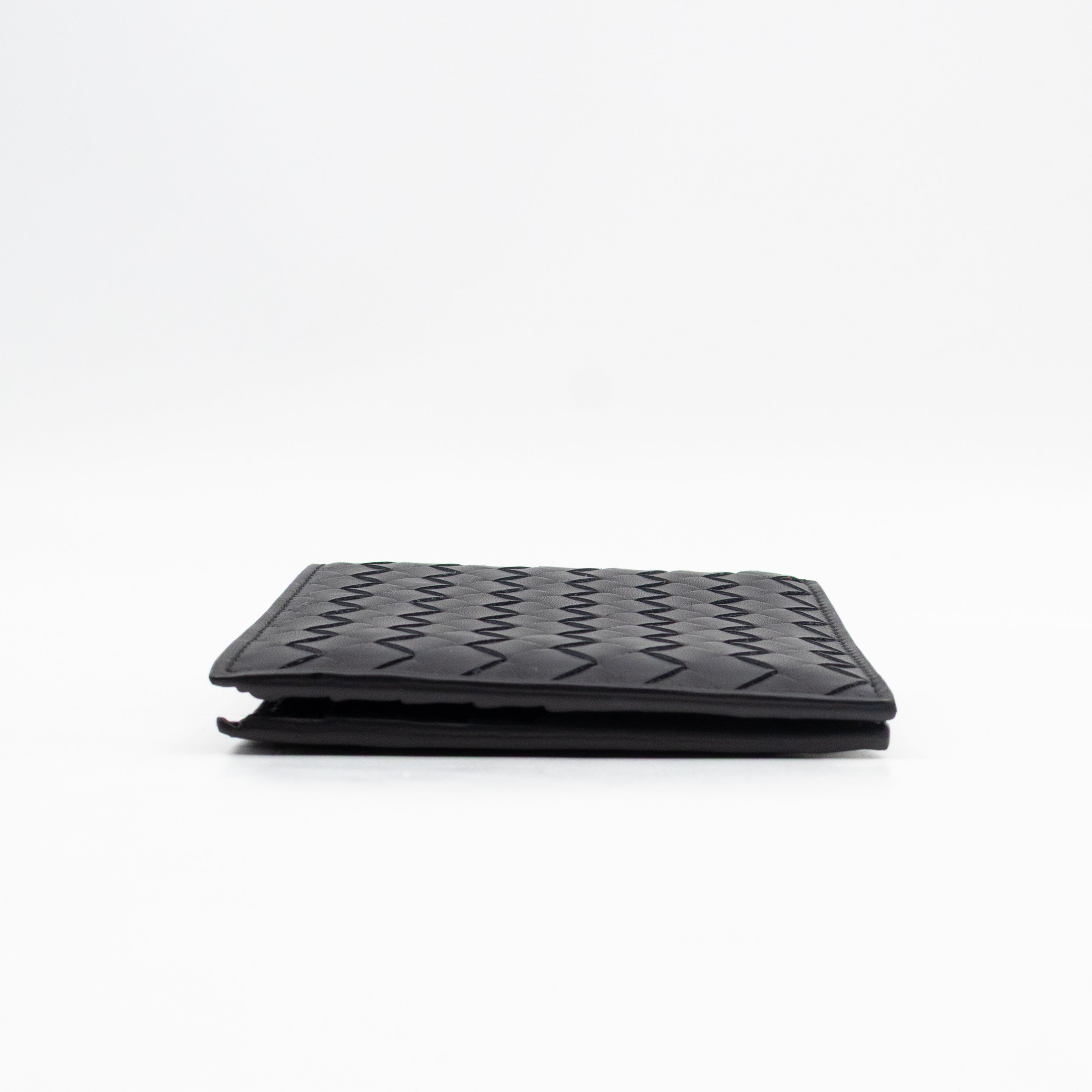 Classic Bifold Wallet Black Intrecciato Leather