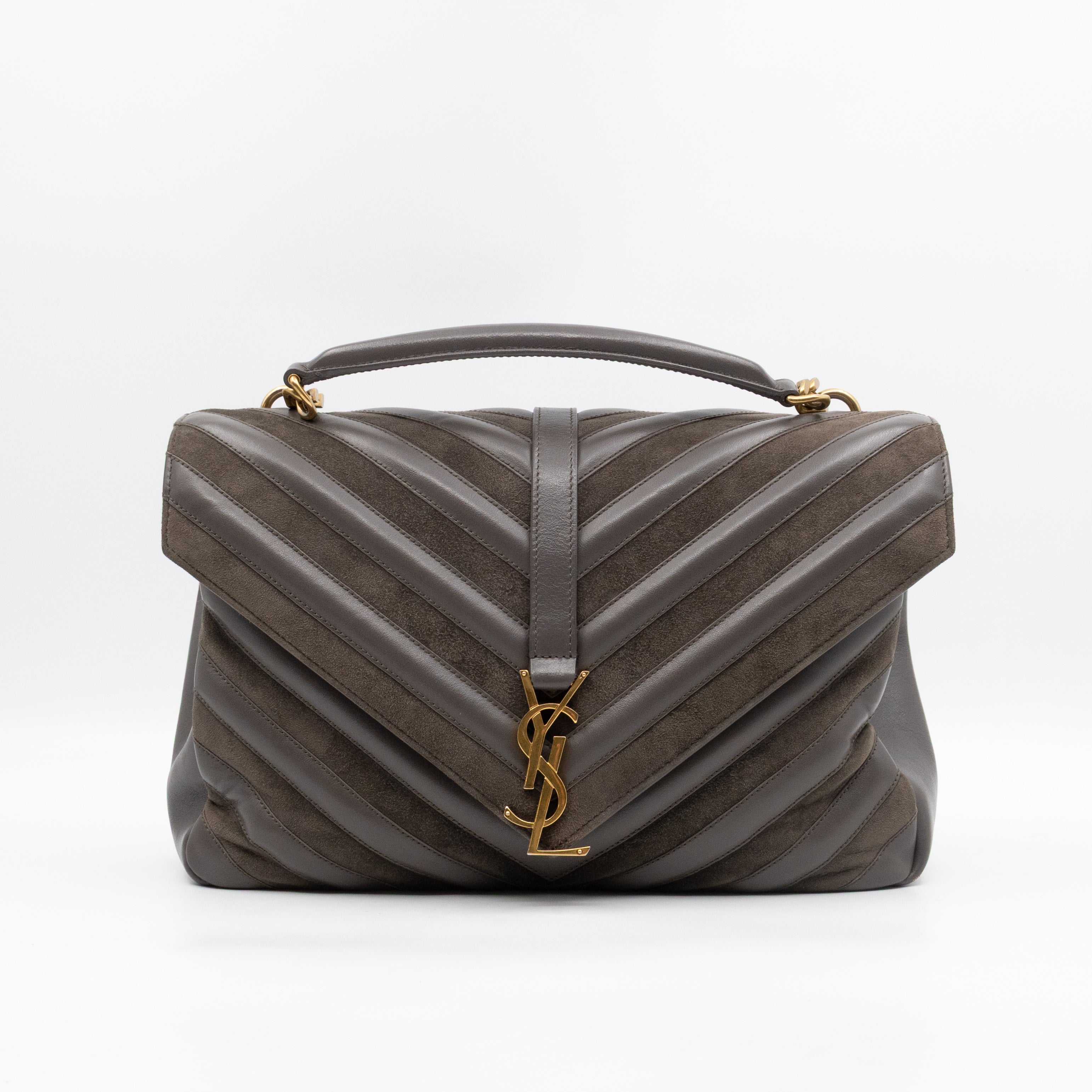 College Large Chevron Quilted Gray Suede Leather