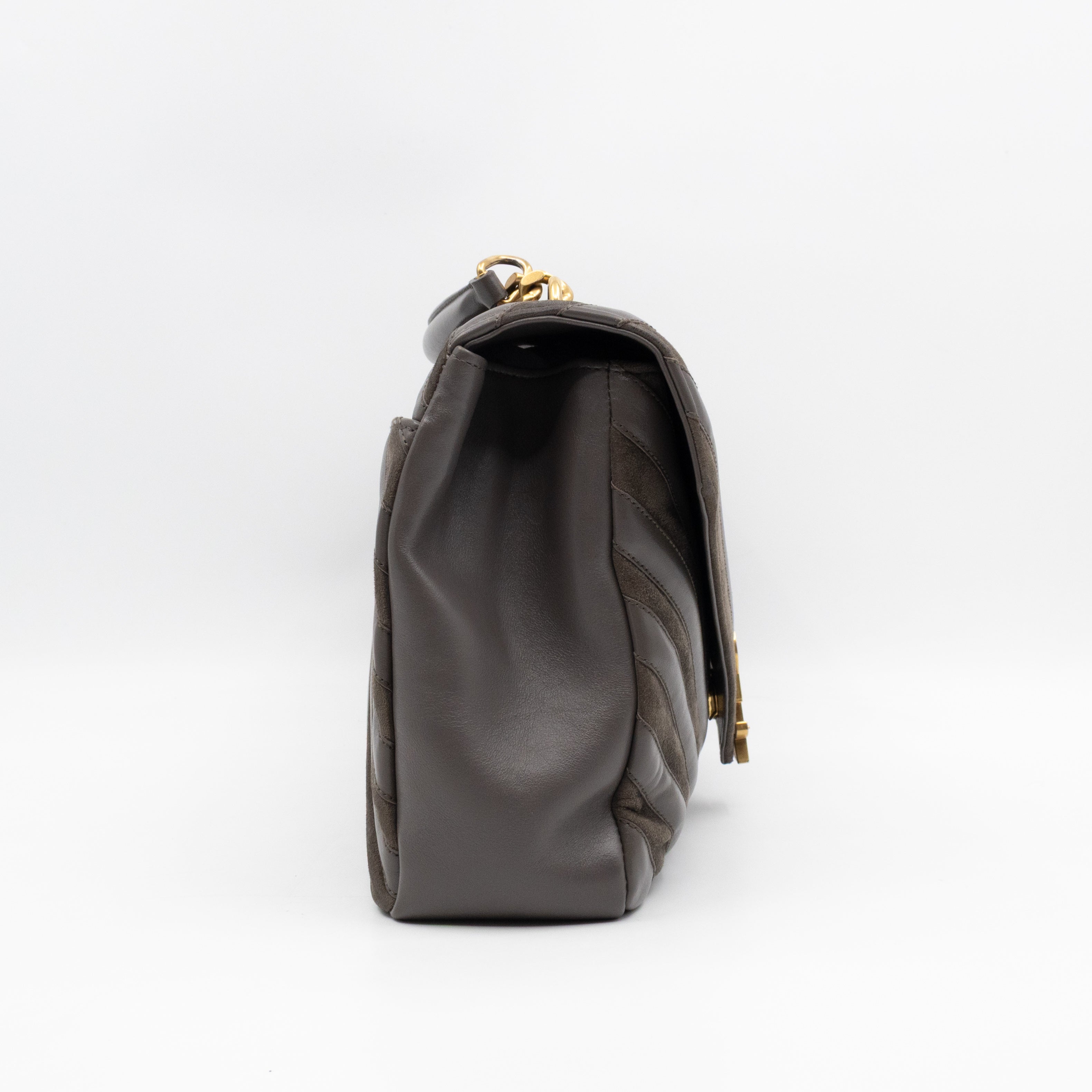 College Large Chevron Quilted Gray Suede Leather