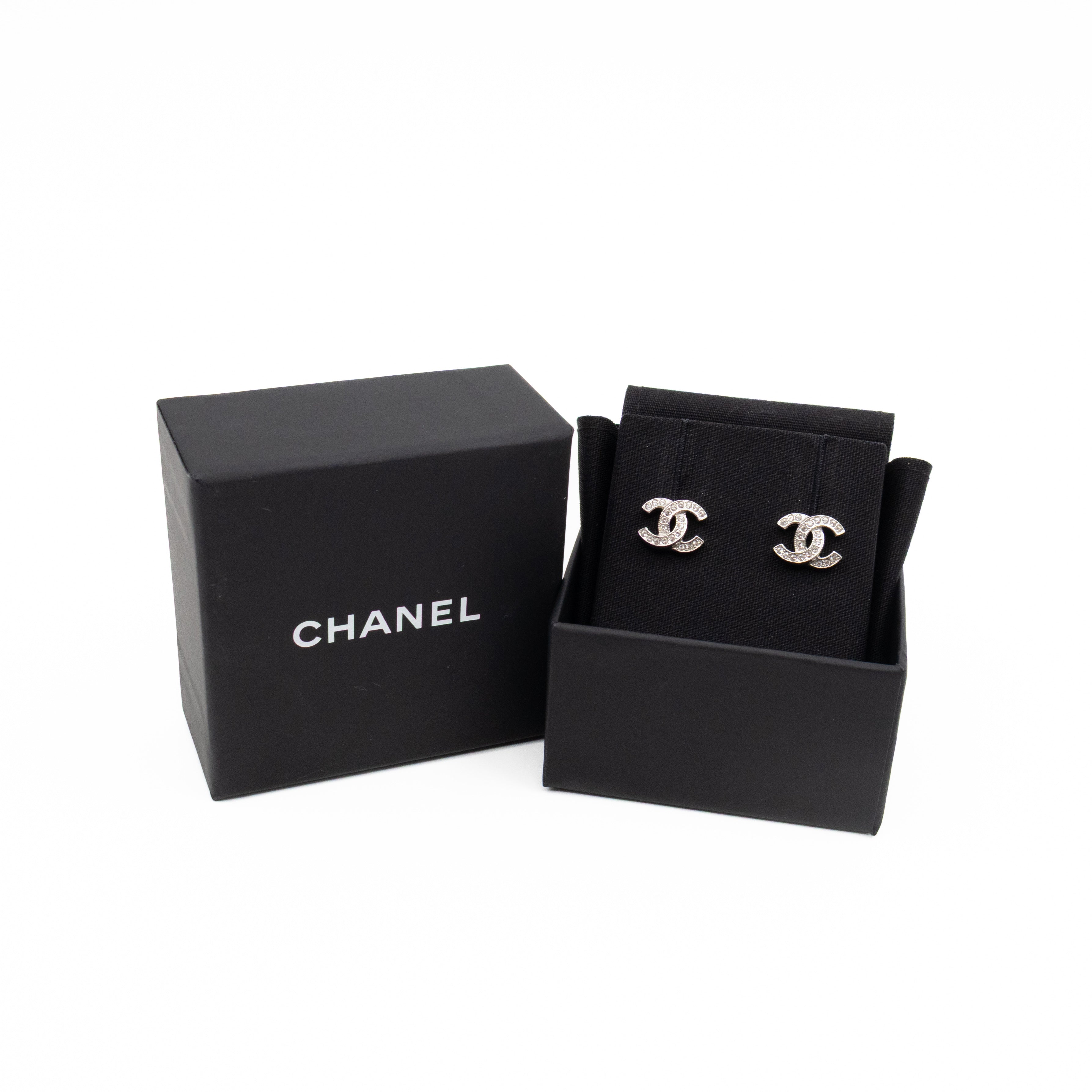 Small CC Crystal Silver Earrings