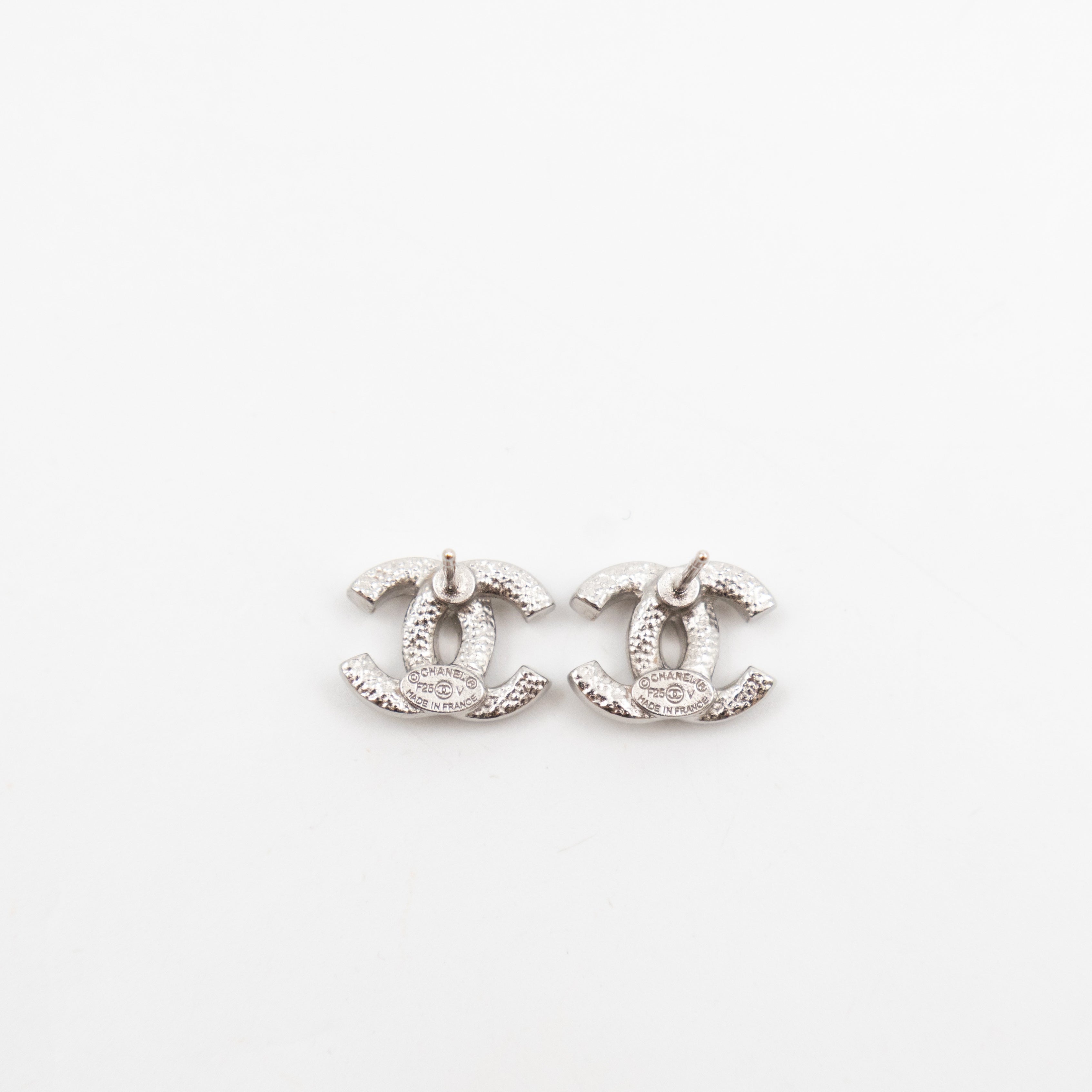 Small CC Crystal Silver Earrings