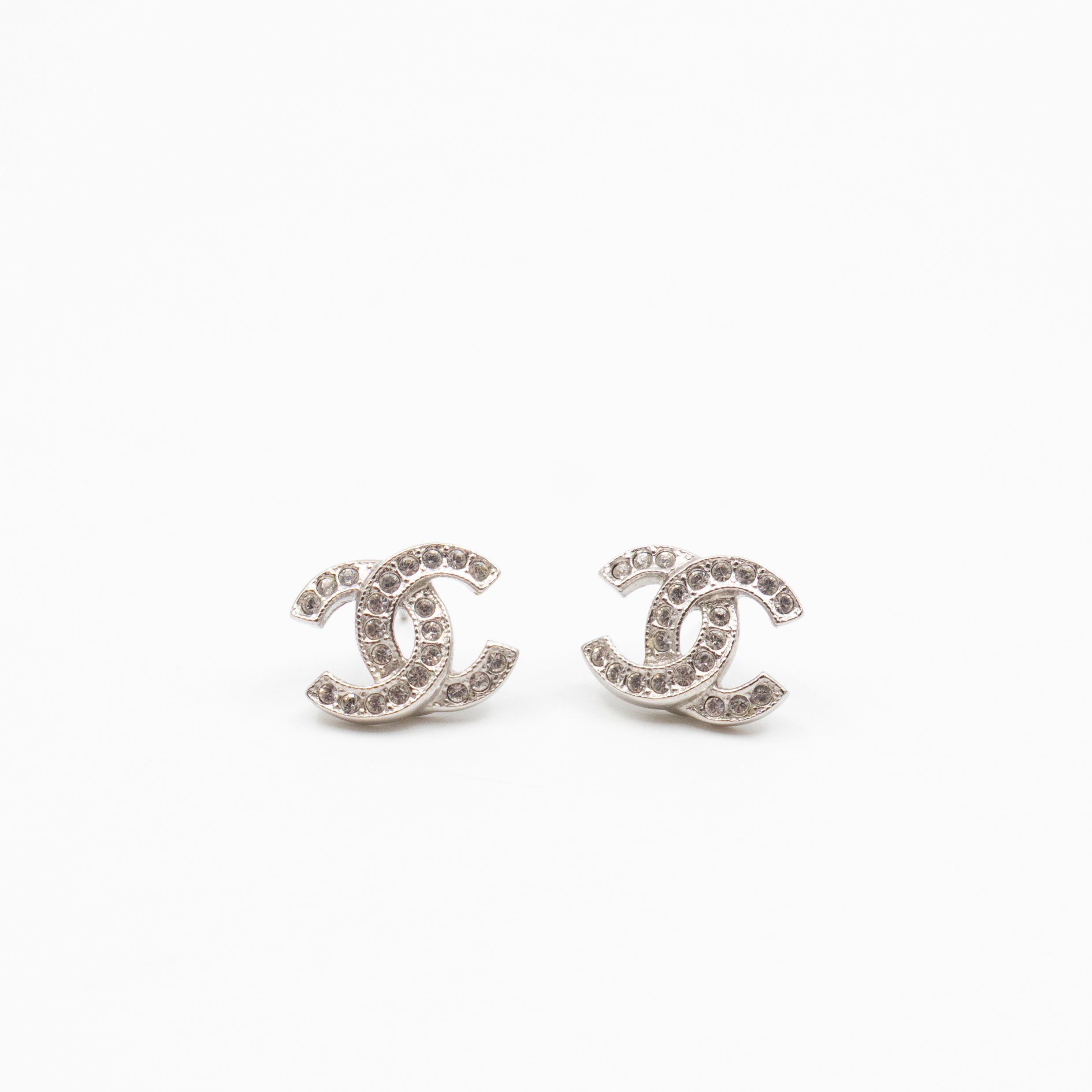 Small CC Crystal Silver Earrings