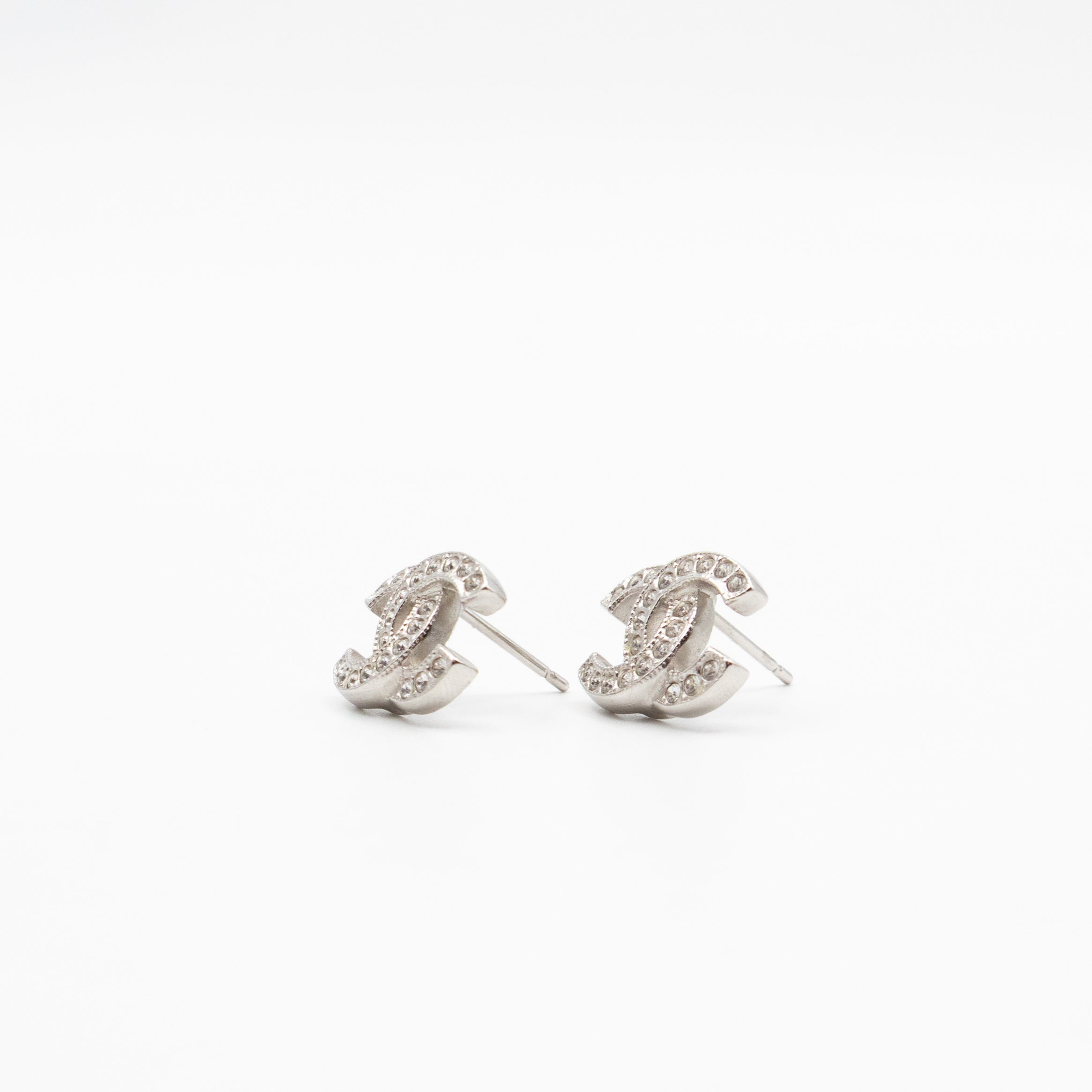 Small CC Crystal Silver Earrings