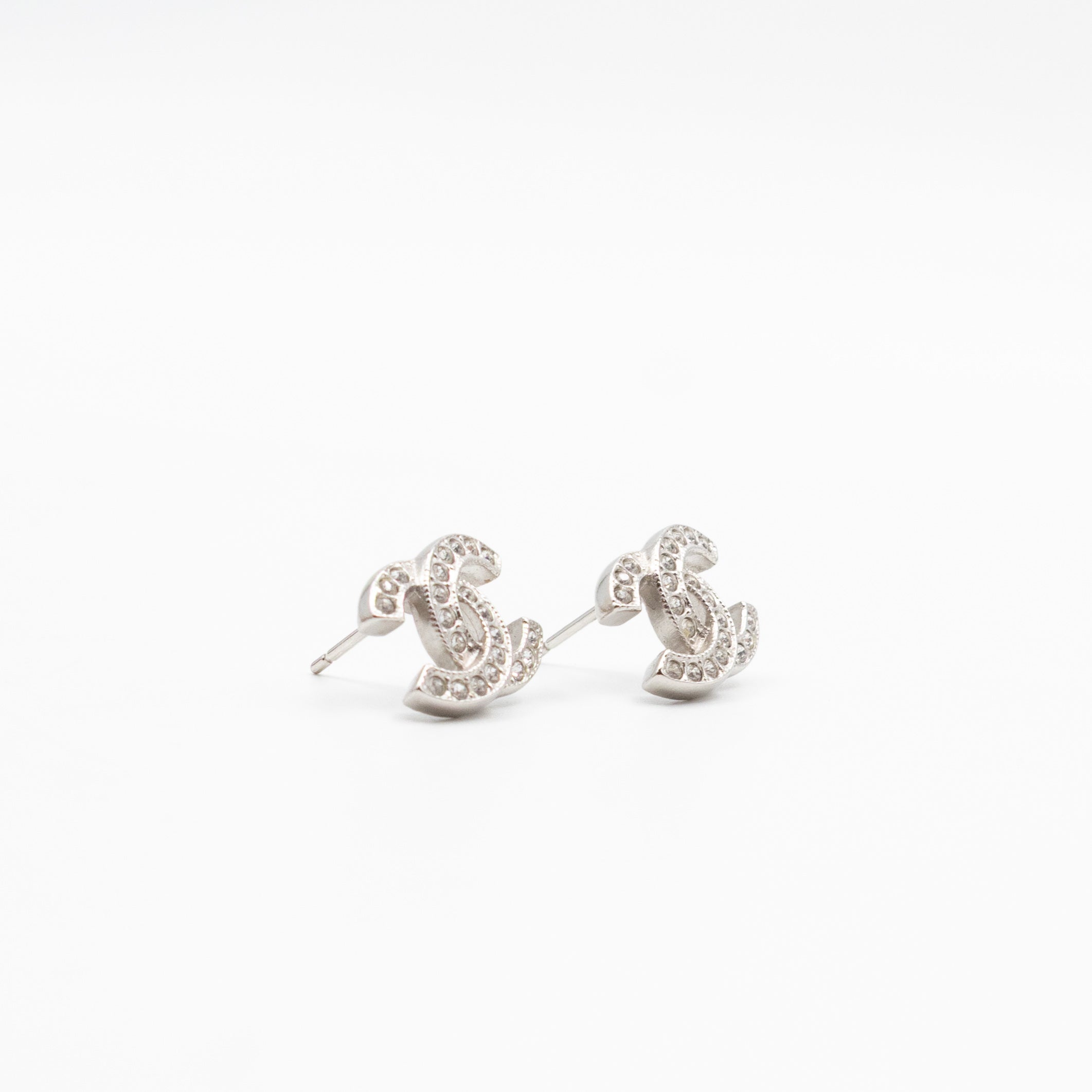 Small CC Crystal Silver Earrings
