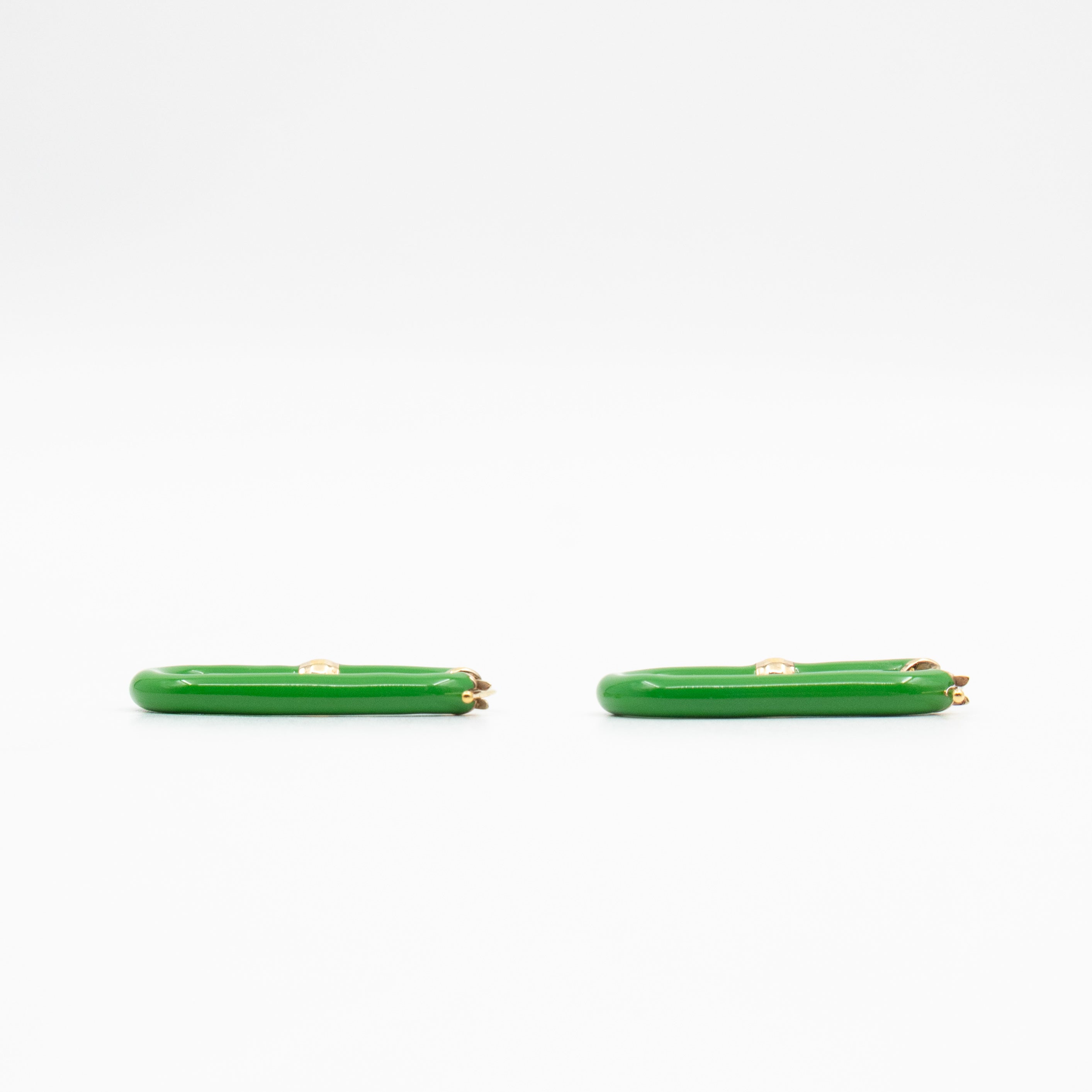 Enamel Hoop Earrings Parakeet Green & Gold