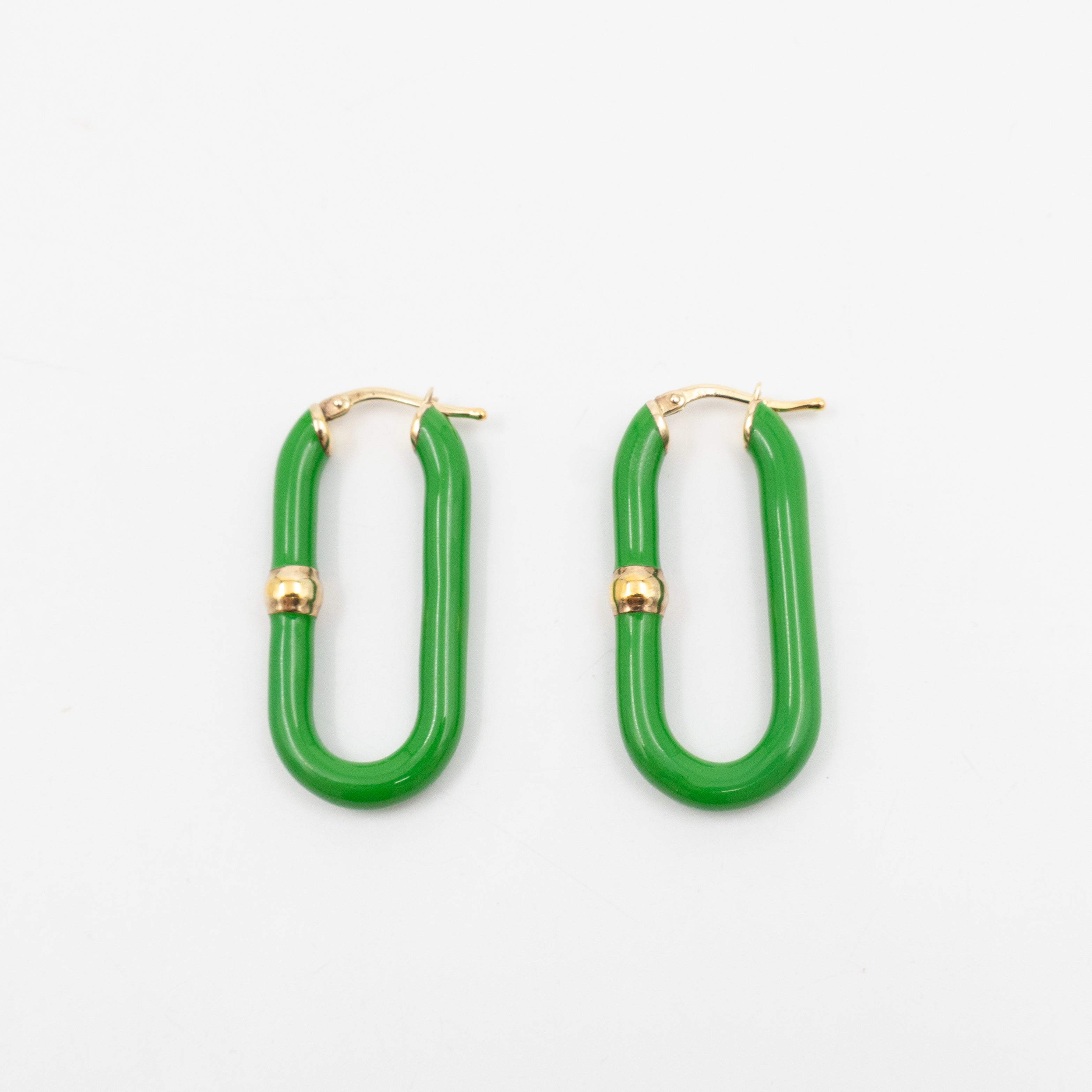 Enamel Hoop Earrings Parakeet Green & Gold